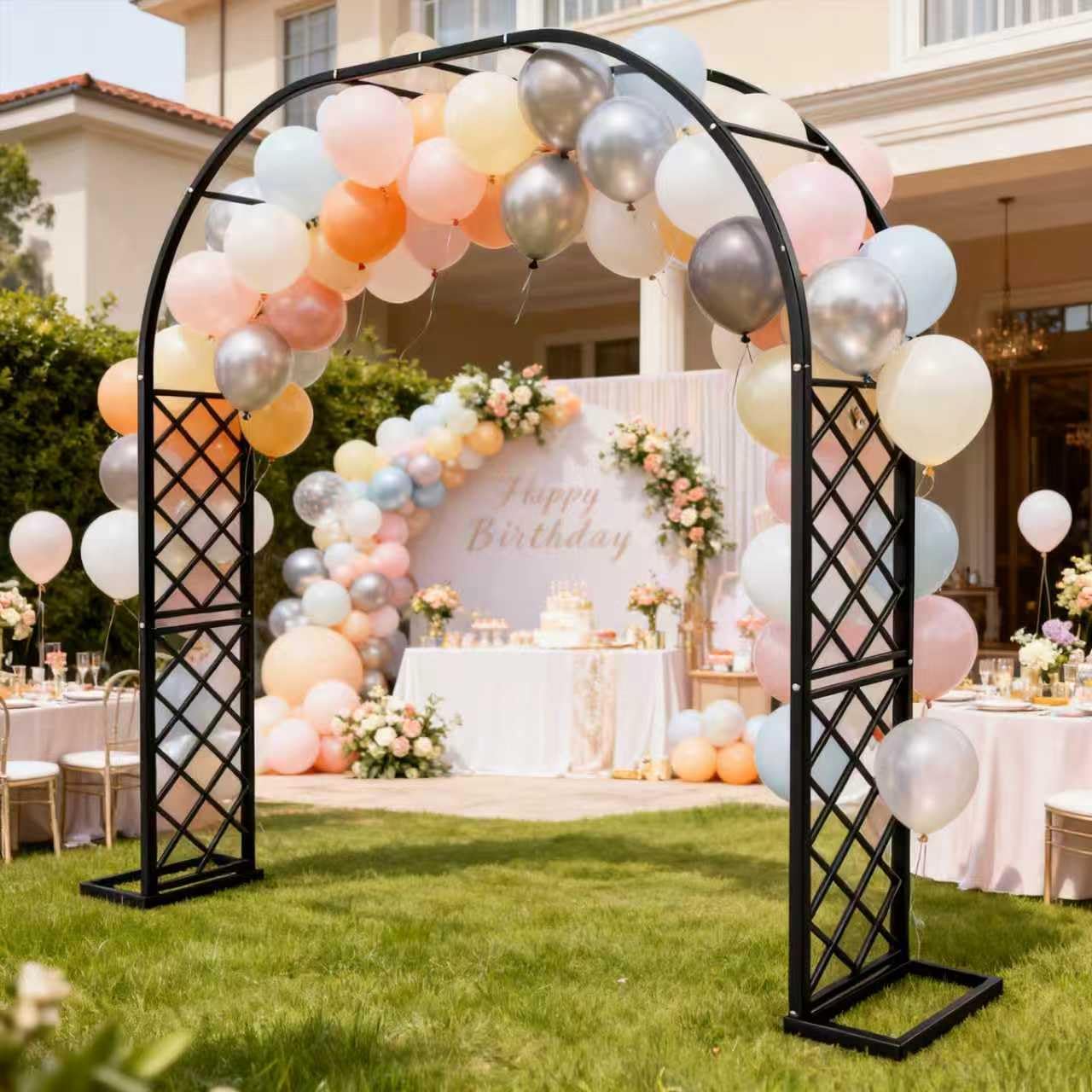 Vioranex Black Heavy Duty Galvanized Steel Garden Arch - 7 Feet Tall, Iron Trellis for Climbing Plants, Wedding Arch, Outdoor Patio Decor, 82.6" W x 92" H