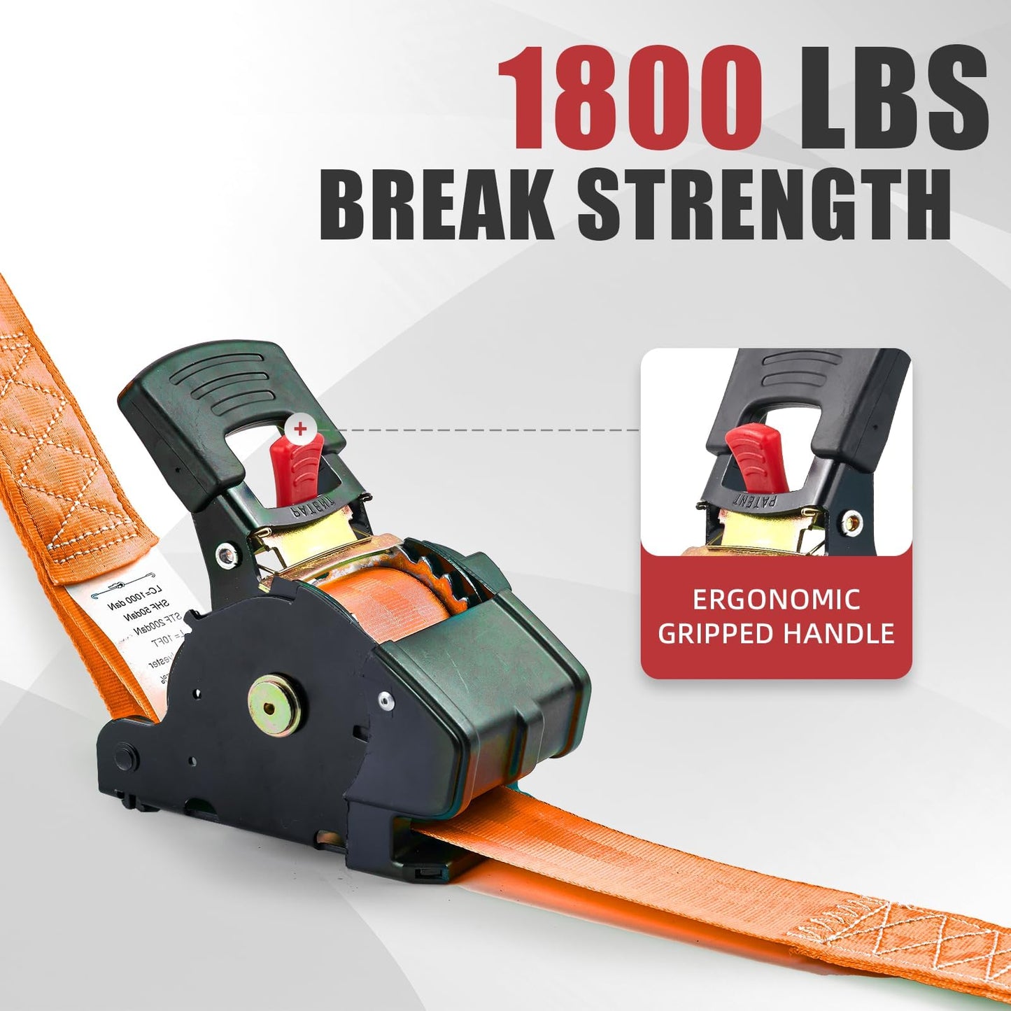 Auto Retractable Ratchet Straps 1800 lbs, 1in × 10ft Self-Retracting Tie Down Straps with Zinc S-Hooks, Heavy Duty Cargo Tie Downs for Trucks, Trailers & Roof Racks, 2 Pack, Orange, Damped Rewind