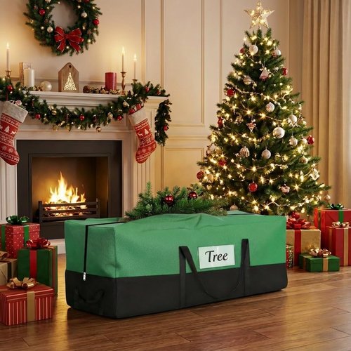 Christmas Tree Storage Bag by [Brand Name] - Heavy Duty 600D Oxford for 10-12 Ft Trees | Durable Handles & Transparent Pocket