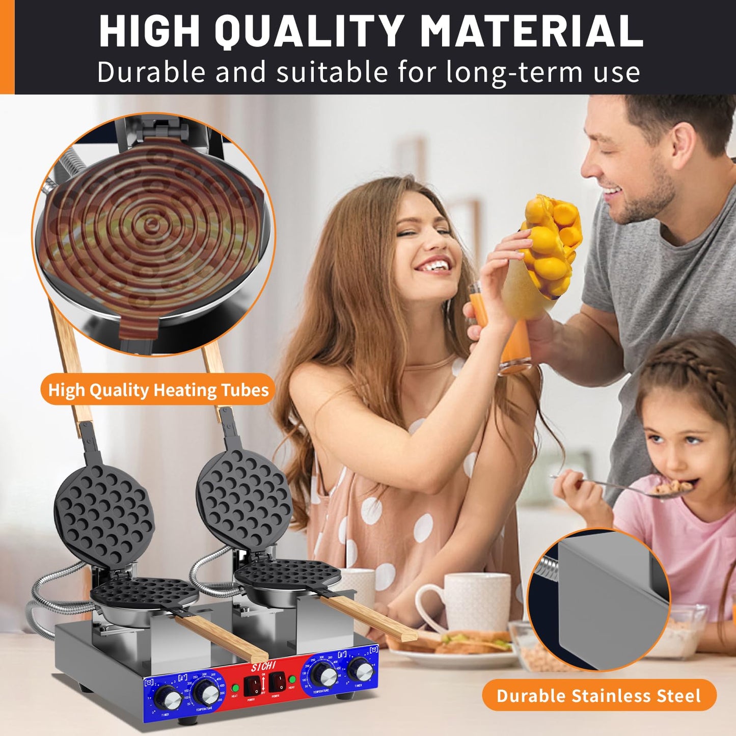 HTTSICHI 2800W Commercial Bubble Waffle Maker & 13L Chocolate Tempering Machine, Dual Non-stick Pans w/Timer & Temp Control, 3-Tank Stainless Melter w/86-185°F Control, for Restaurants & Dessert Shops