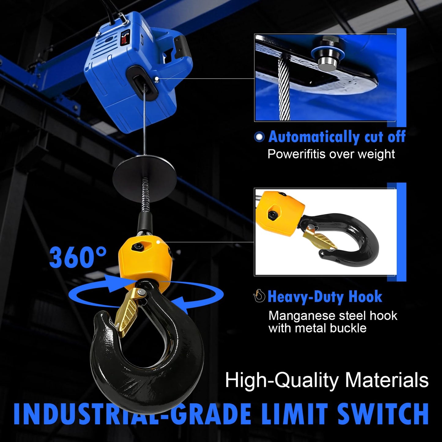 3 in 1 Electric Hoist Winch, 1500W Portable Electric Winch with 1100lbs, 110V Electric Hoist Crane with Manual, Wired & Wireless Remote Control, 25ft Lifting Height, Overload Protection for Towing