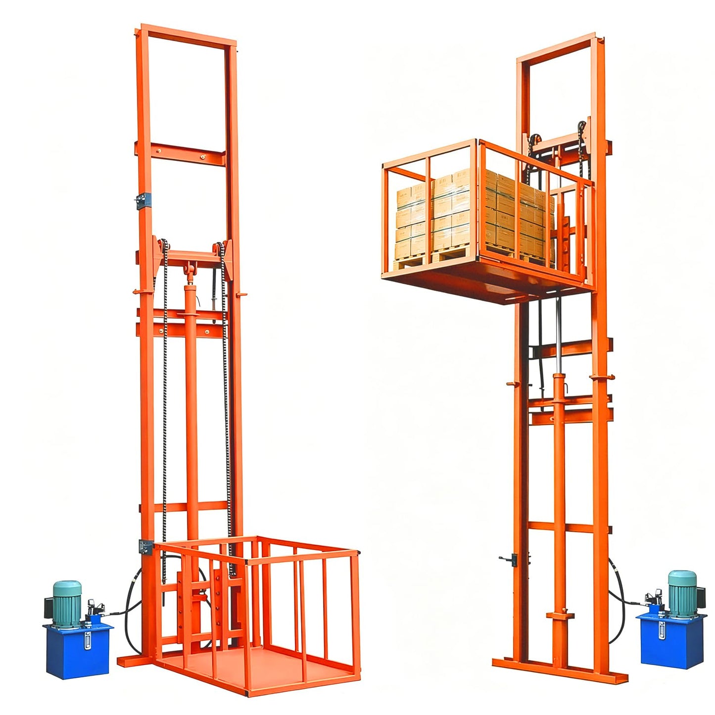 Hydraulic Freight Elevator System, 2200lbs 1-Ton Electric Cargo Lift Platform, Wall-Mounted Rail Guide VRC Mezzanine Hoist with 2500W Pump for Warehouse, Factory, Home Garage (9.8FT Lifting Height)
