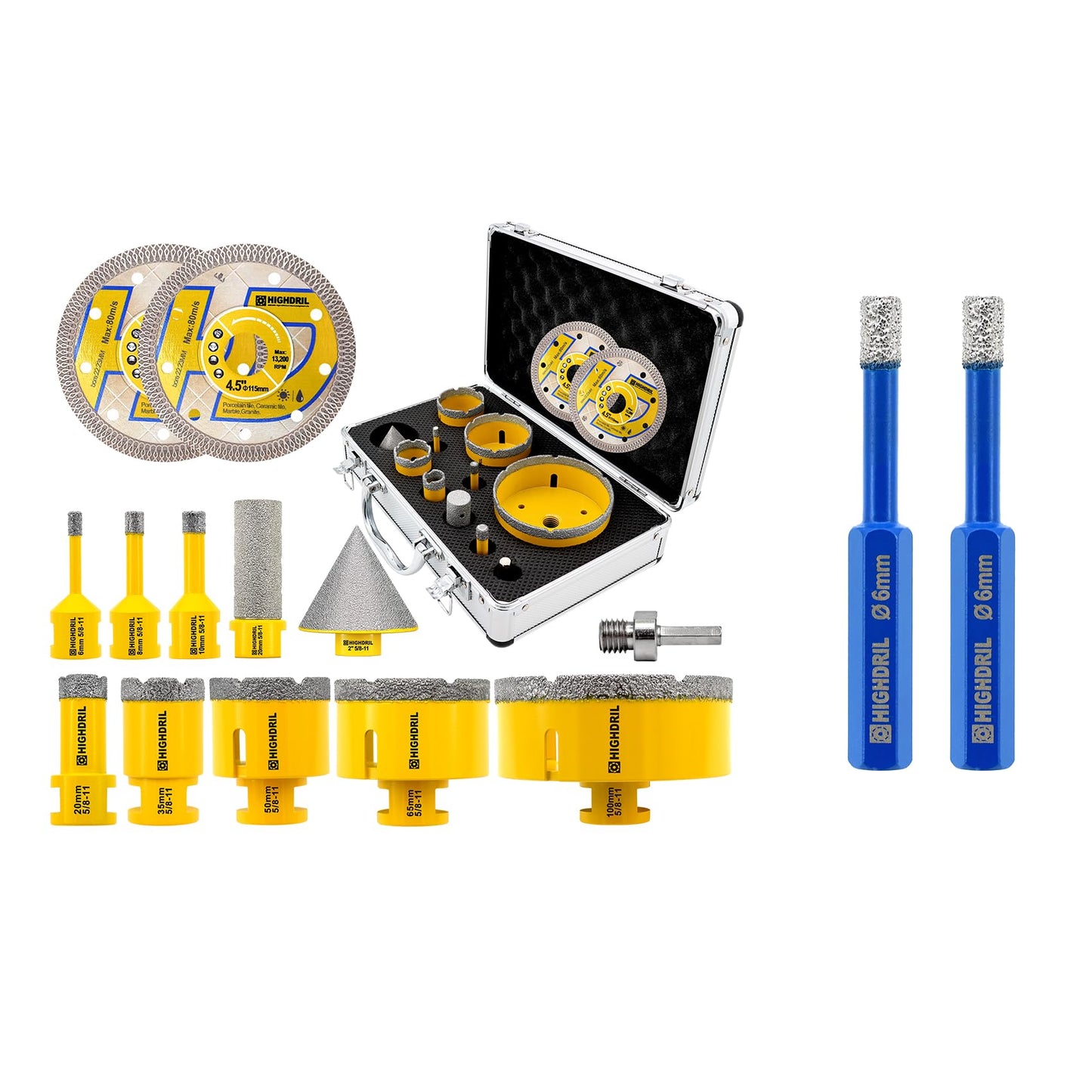HIGHDRIL 13Pcs Diamond Hole Saw Kit and Dry Diamond Tile Drill Bit with Hex Shank,HIGHDRIL