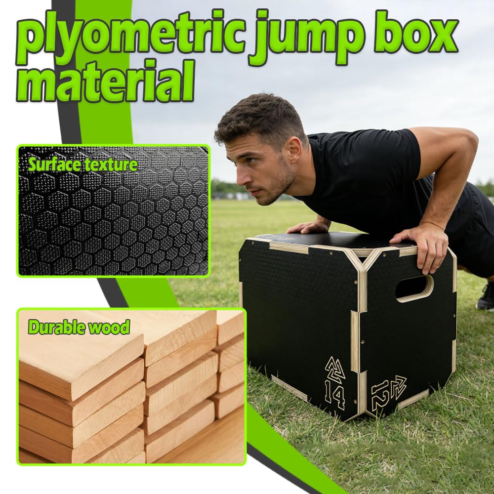 3 in 1 Non-Slip Wooden Plyometric Jump Box Adjustable Box Jumps for Home Gym Step-Ups Training