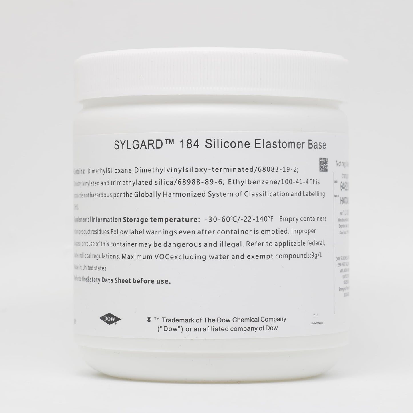 Dowsil SYLGARD 184 (Form Dow Corning) Silicone Elastomer Kit Base A + Curing Agent Solidifier B for Electrical Component Battery Board Assembly Room Temperature RT Heat Cure(1.1 lb = A 450g + B 45g)