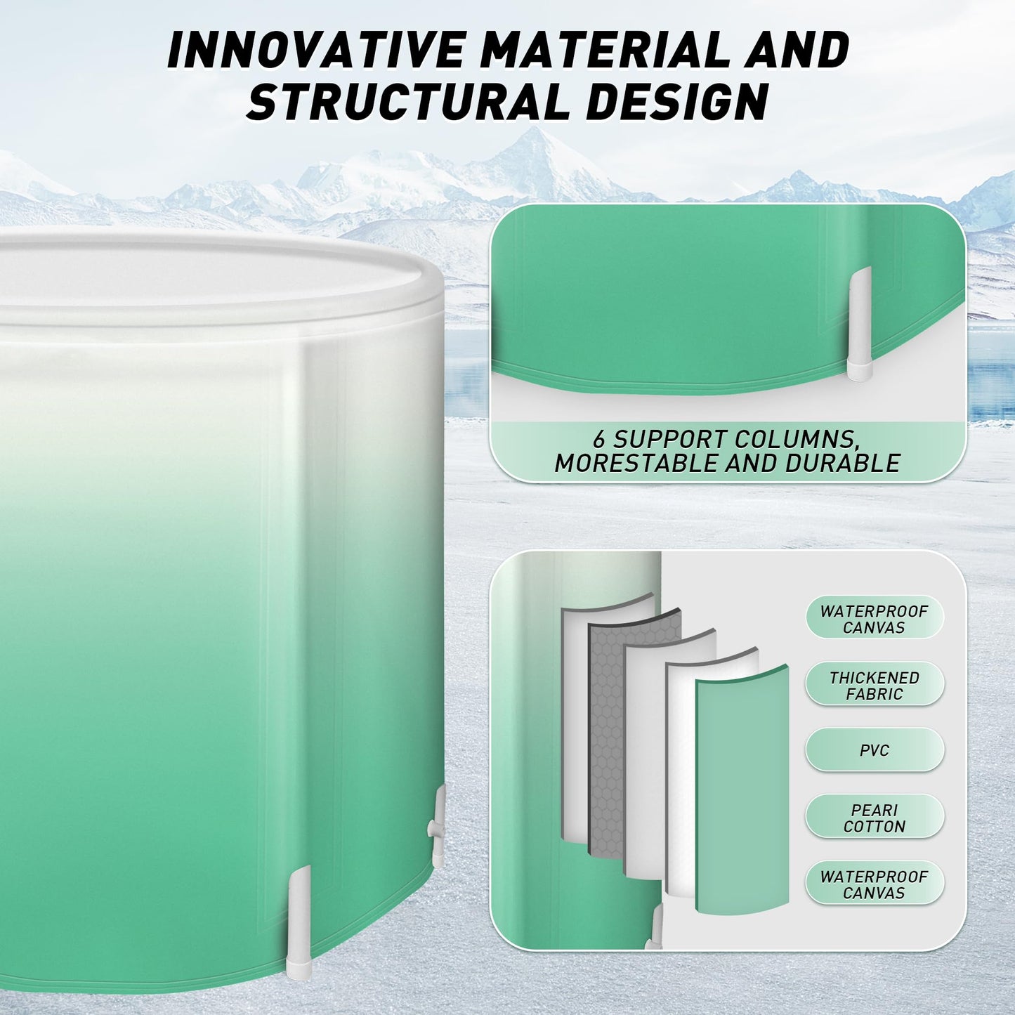 KAERMU Portable Foldable Bathtub - Create Your Spa Anywhere for Adventure & Relaxation | Collapsible Adult Soaking Tub for Camping, Van Life, Apartments | Durable, Leak-Proof PVC (Green Gradient)