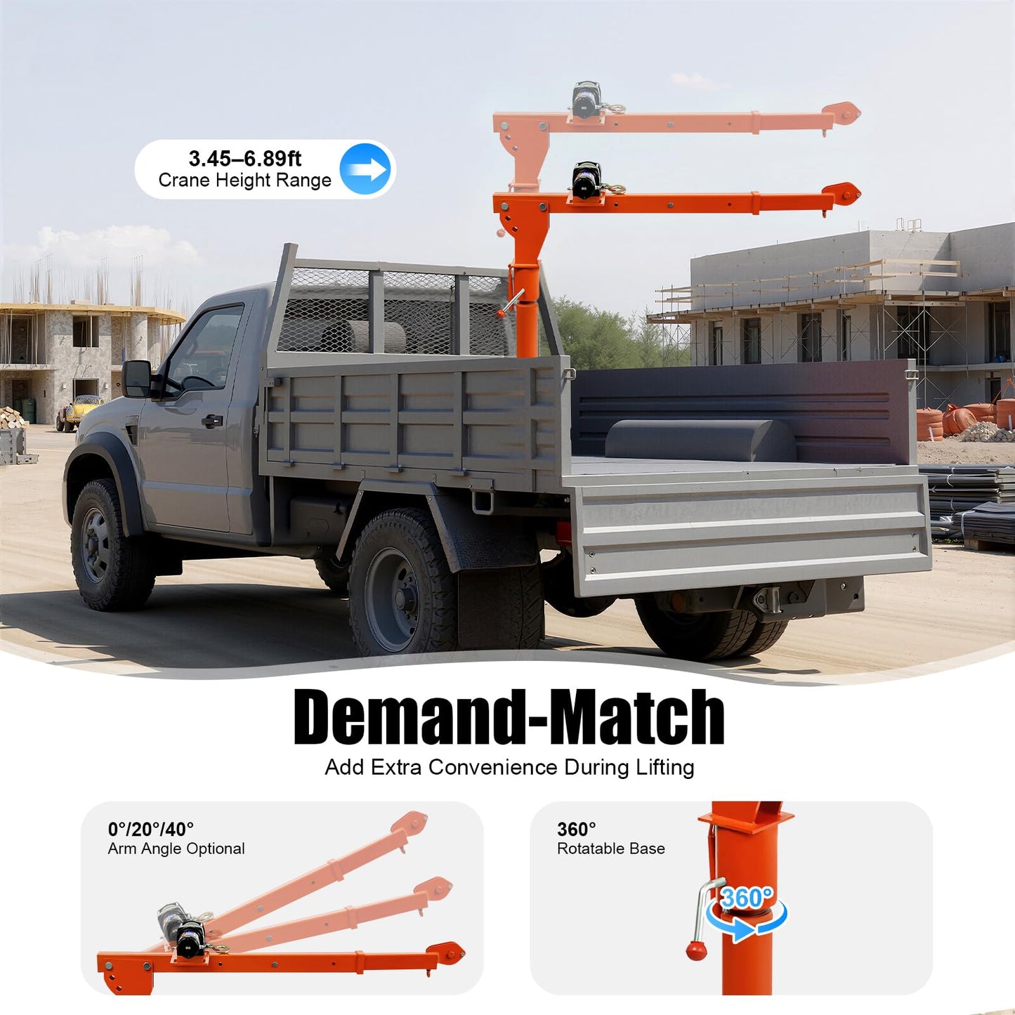1100LB Truck-Mounted Crane Hoist, 360° Swivel Hoist Lift with 12V Electric Winch Pickup Truck Jib Cranes