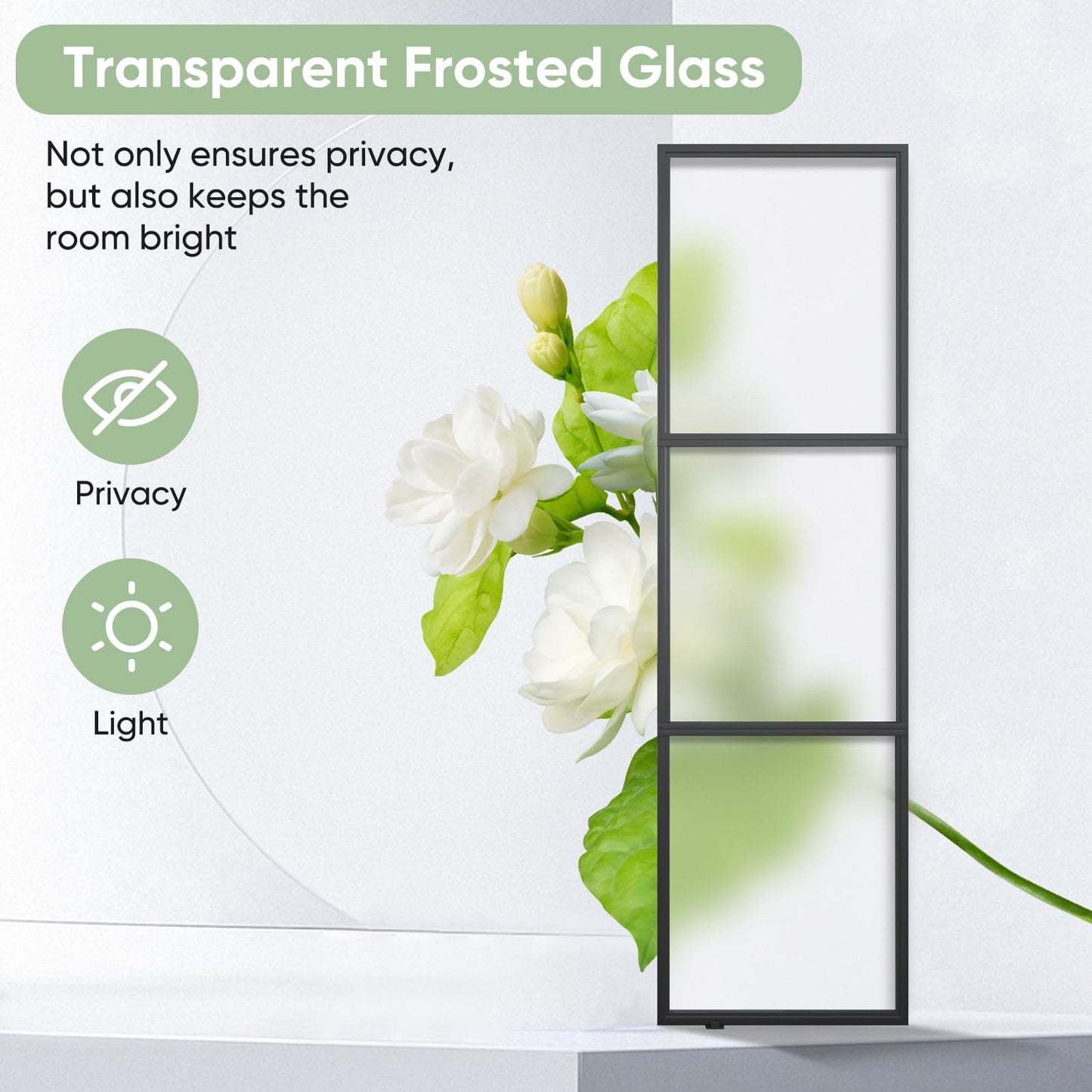 BARNSMITH 24in x 84in Frosted Glass Barn Door with 4.3FT Top Mounted Hardware kit Include Soft Close Mechanism Black Carbon Steel Tempered Frosted Glass Sliding Door, Easy Assembly