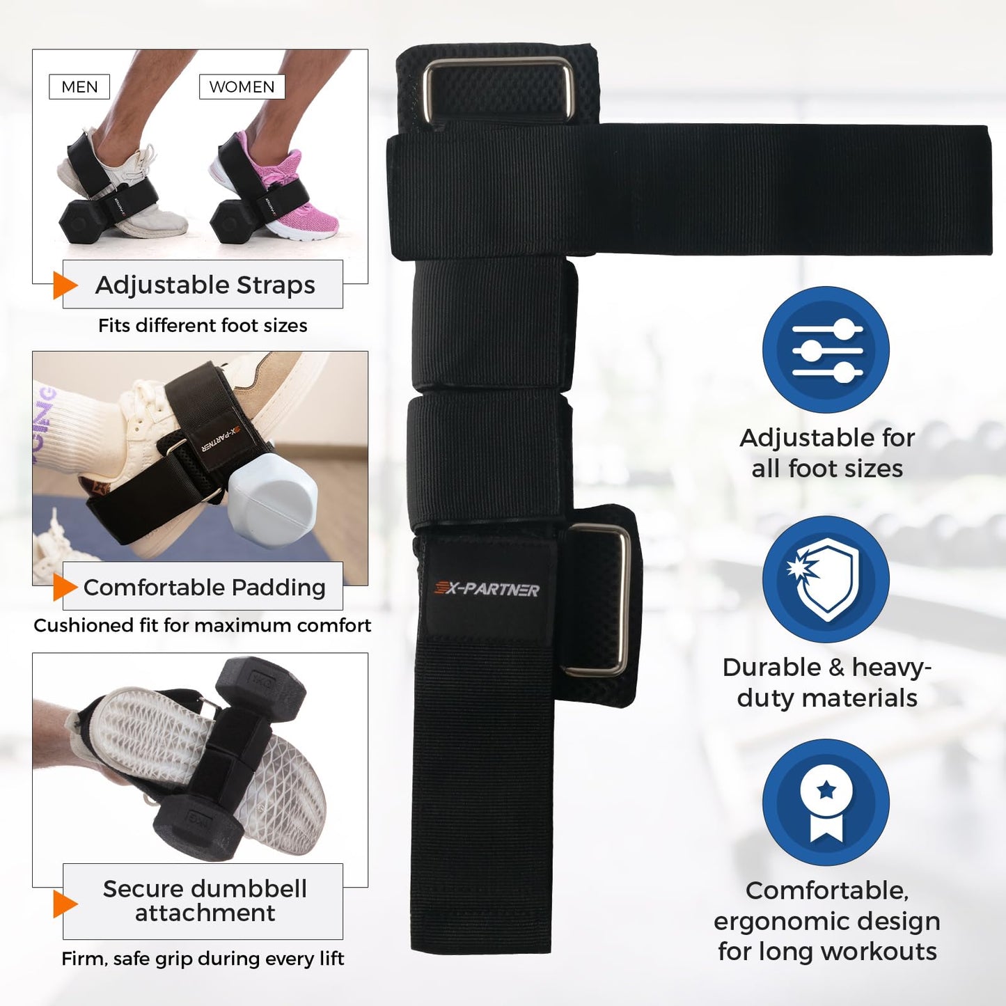 2PCS Monkey Foot Dumbbell Attachment for Glute Kickbacks & Leg Workouts, Adjustable Ankle/Foot Strap for Home Gym, Dumbbell Lifting Attachment for Hamstring Curls, Foot Weight Training Equipment - Black