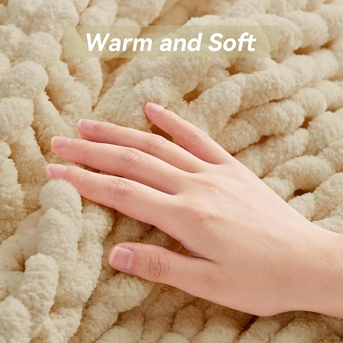 Negwoo Chunky Knit Throw Blanket, 60''*80'' Knitted Throw Chenille Yarn for Bed Couch, Handmade Oatmeal Crochet Big Thick Blanket, Machine Washable Cute Comfy Blanket for Home Decor