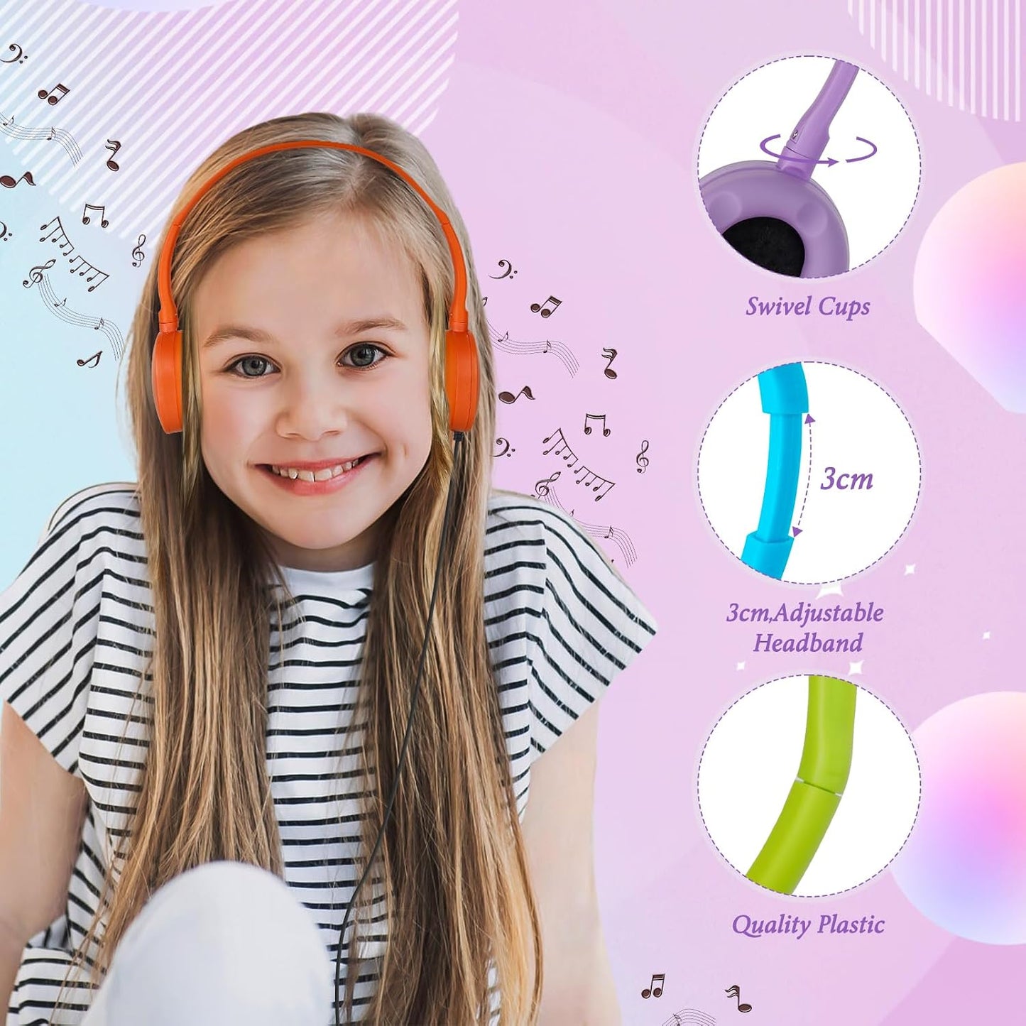 10 Pack 3.5mm (10 Headphones for Kids School Classroom Bulk Multi Colored,Wired Adjustable Student Headphones with Plug