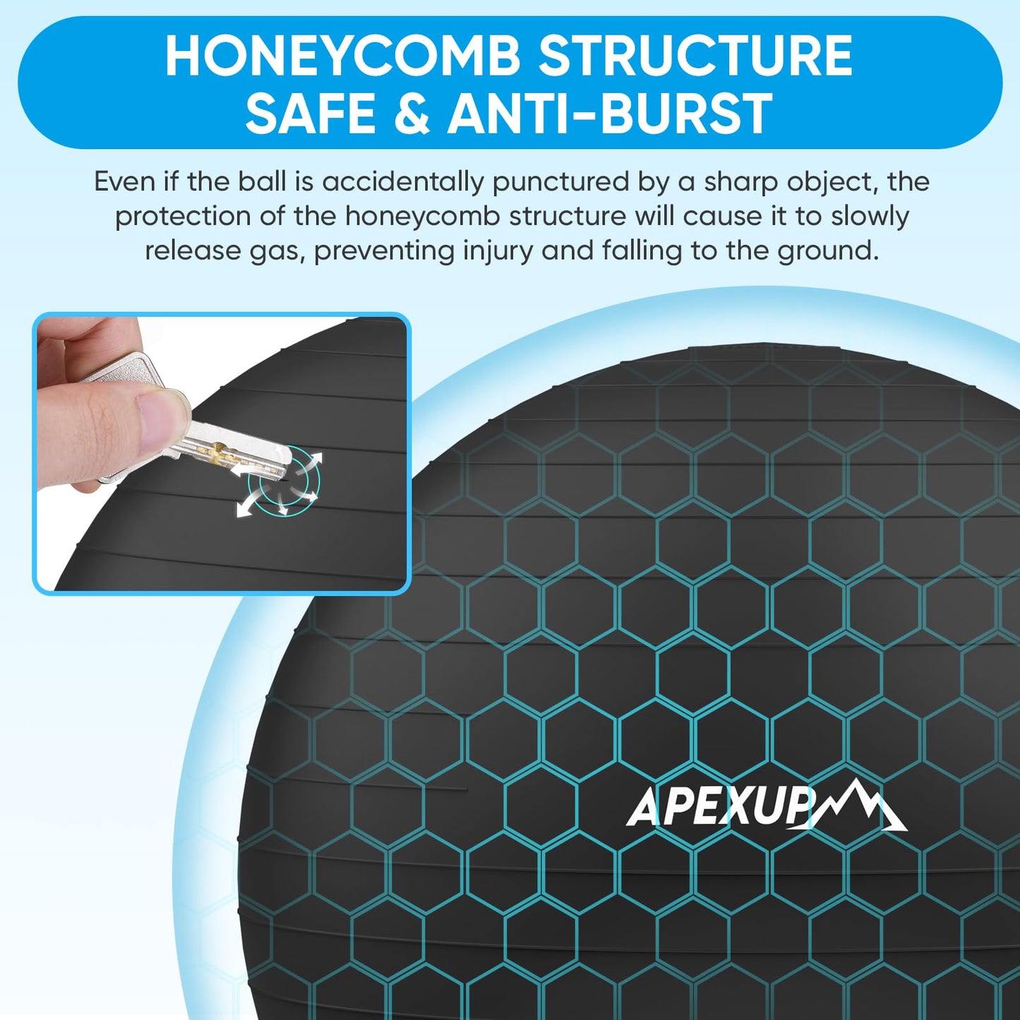 APEXUP Yoga Ball Exercise Ball Anti Slip Heavy Duty for Fitness, Balance & Core Workout, Balance Training, Pregnancy & Physical Therapy, 5 Sizes (L (23"~26") 65cm, Black)
