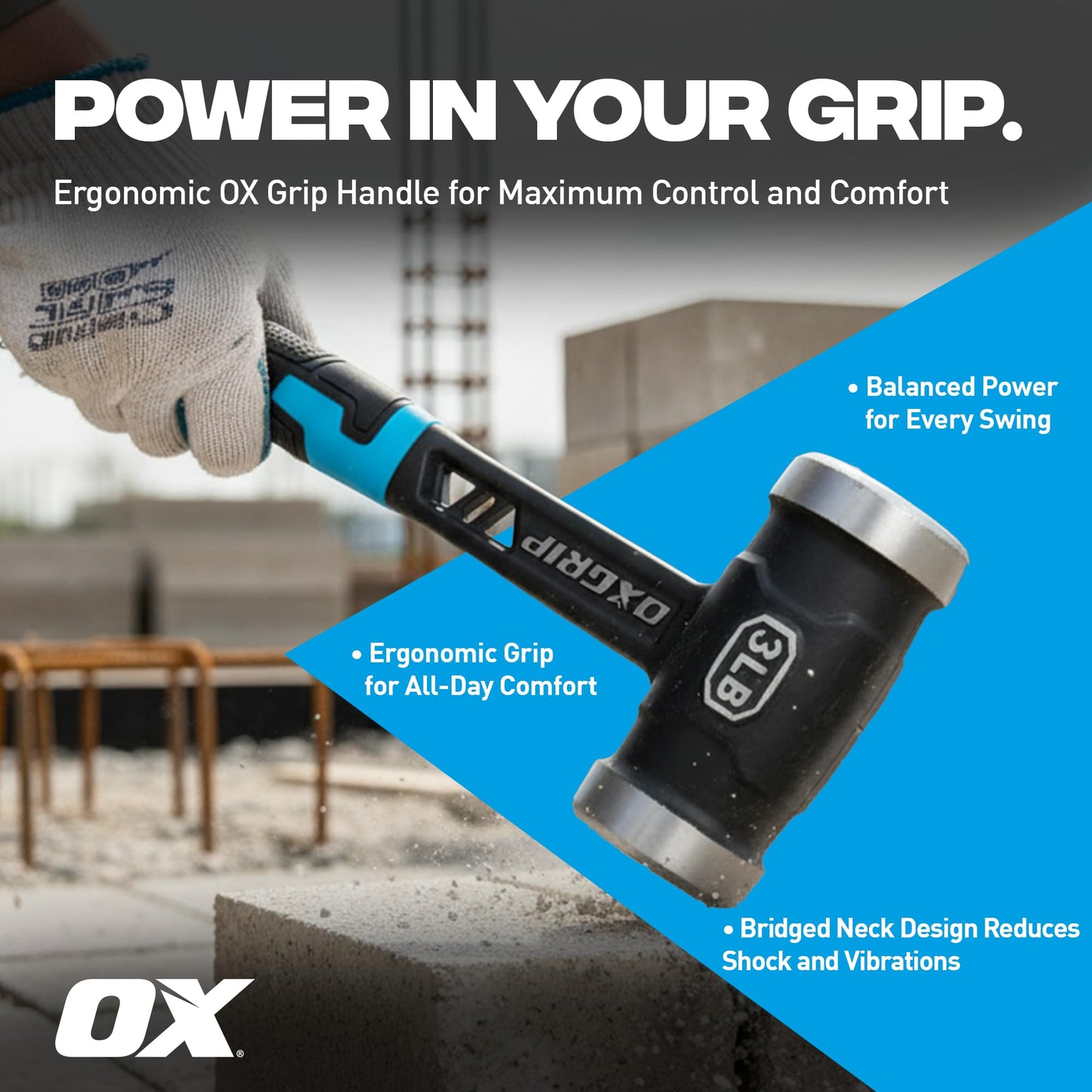 OX Pro 20-Ounce Ultrastrike Brick Hammer Robust Striking Power, Vibration Dampening Bridged Neck, Ultimate Durability with One Piece Steel Handle, Ergonomic Non-Slip Grip, and Enhanced Safety Features