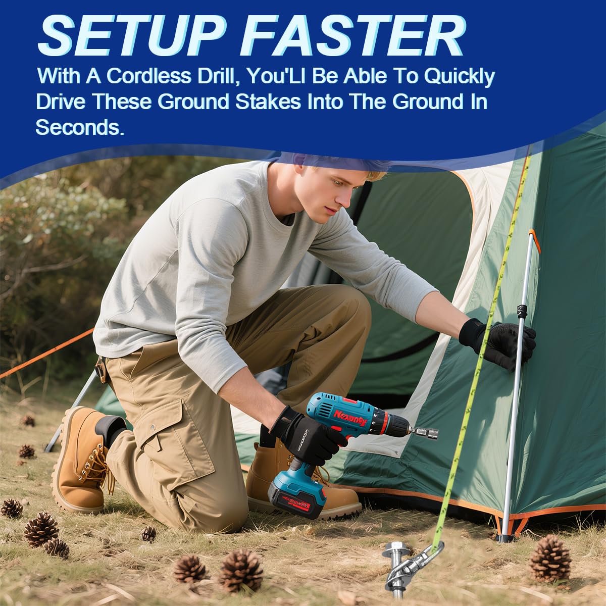 Nexonty 12 Inch Steel Screw in Tent Stakes,8 Pack Tent Stakes Heavy Duty,Ground Anchors Screw in,Trampoline Anchor Kit,Swing Set Anchors,Metal Threaded Camping Stakes with Hex Head Driver&Storage Bag