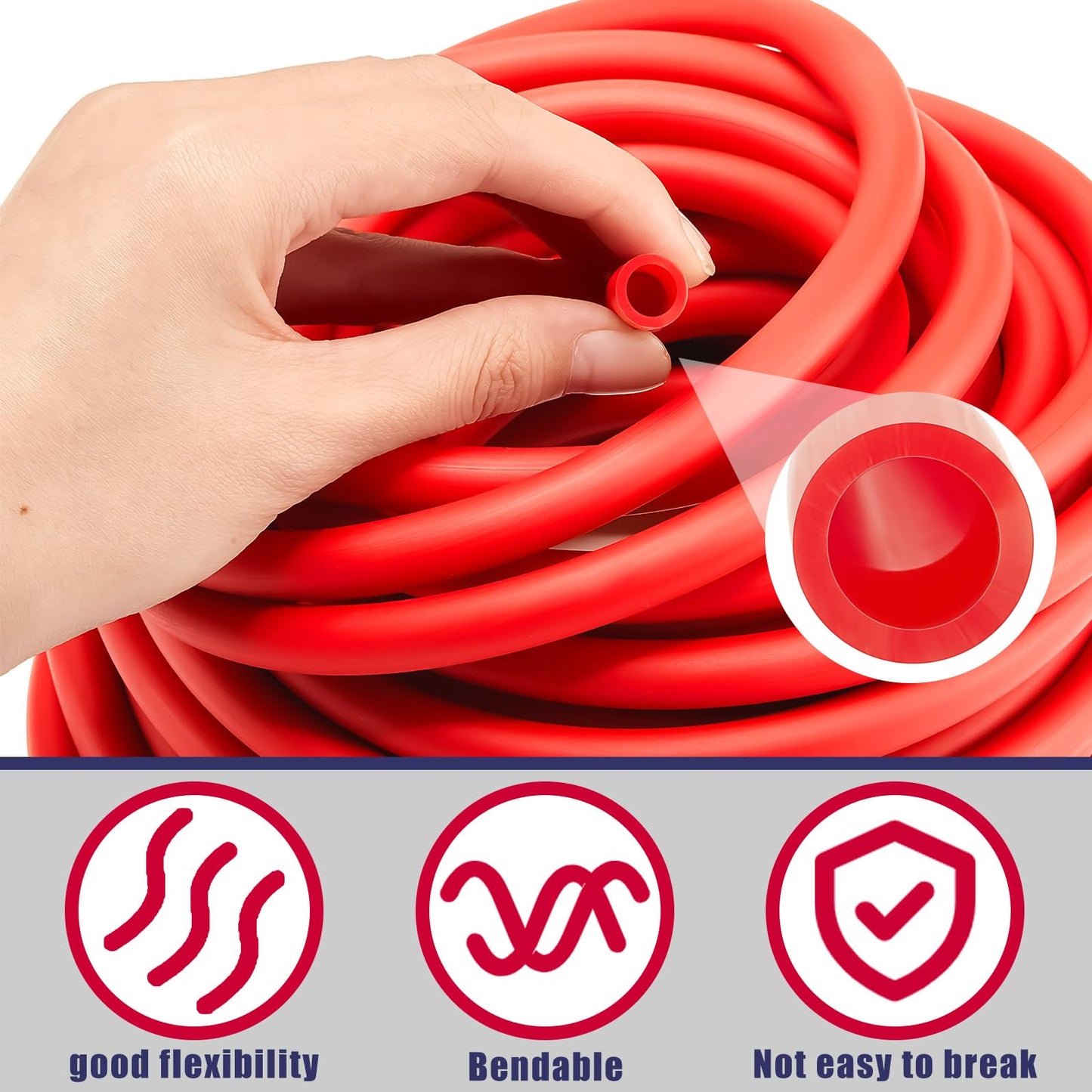 Wesnoy 1 Roll Resistance Tubes Exercise Tubing 50ft Exercise Bands Tubing for Therapy, Lower Pilates, Home Workouts, Rehab Core(Red,Beginner Level 3)