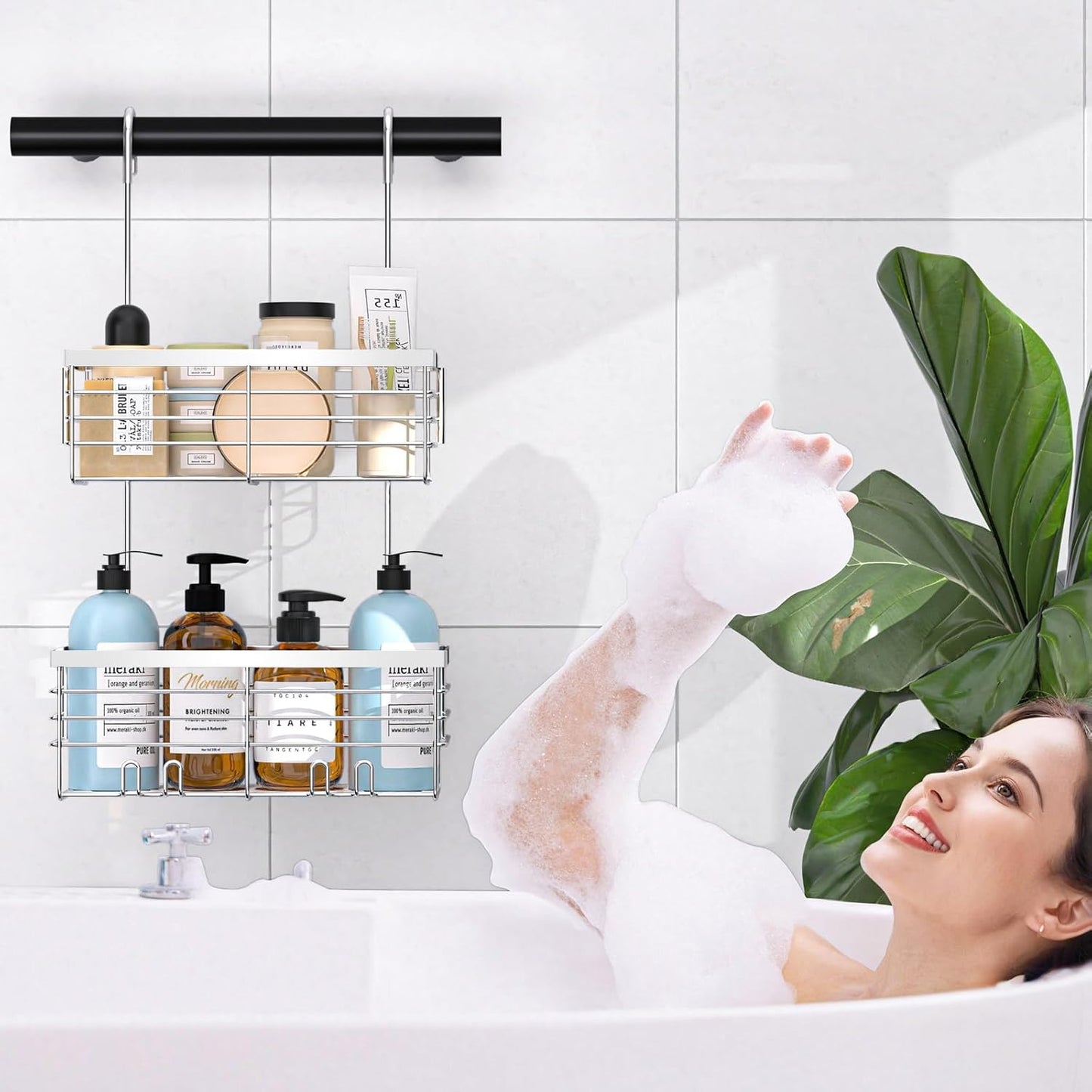 YUOROS Shower Caddy - 2-Tier Over-The-Door Organizer Rack | Rustproof 304 Stainless Steel, Silver Finish