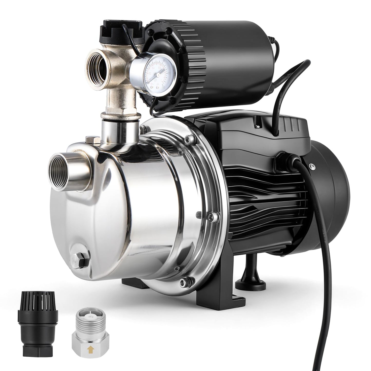 Hanchen 3/4 HP Shallow Well Pump with Pressure Tank, Automatic Booster System, Self-Priming Stainless Steel Jet Pump with Water Flow Switch Water Pressure Switch