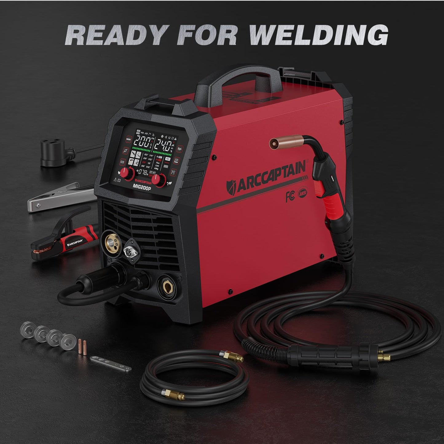 ARCCAPTAIN Pulse MIG Welder, 200A 7 In 1 Pulse MIG/Gas MIG/Flux Core MIG/Stick/Lift TIG/Spot Welding/Spool Gun 110V 220V Aluminum Welding Thin Sheet Metal Welding Machine with LED Digital Display
