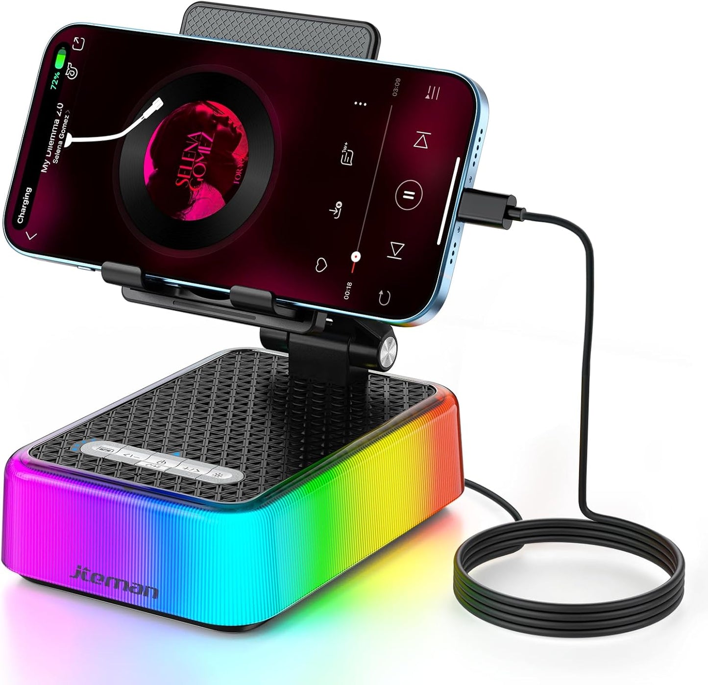 JTEMAN Gifts for Men Women, Phone Stand Bluetooth Speaker with Charging Function and RGB Light, Unique Birthday Gift
