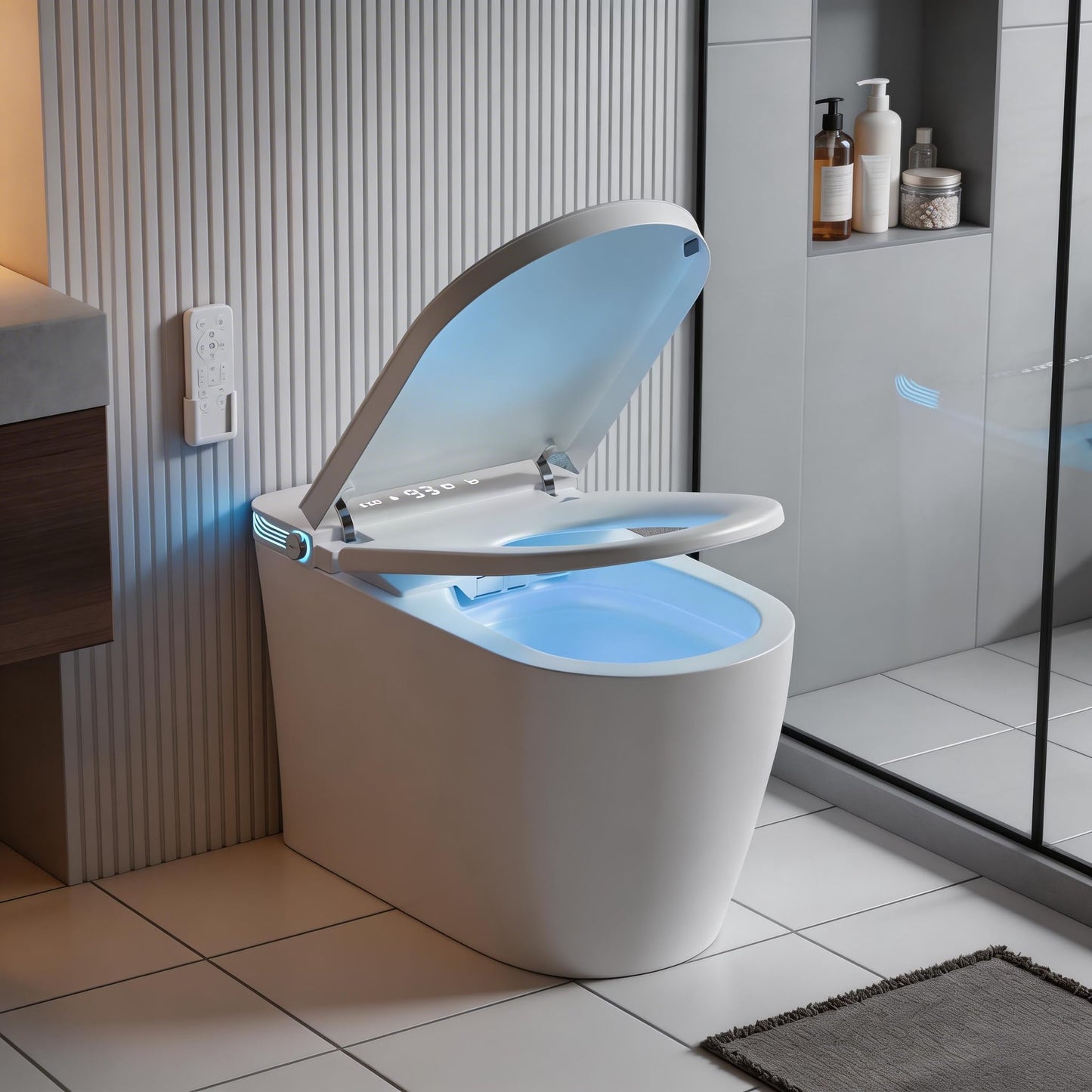 Smart Toilet with Bidet Built in, One Piece Bidet Toilet with Auto Dual Flush, Soft-Close Seat & Lid, Electric Tankless Toilet with Elongated Heated Seat, Foot Sensor, Warm Water & Dryer, LED Display
