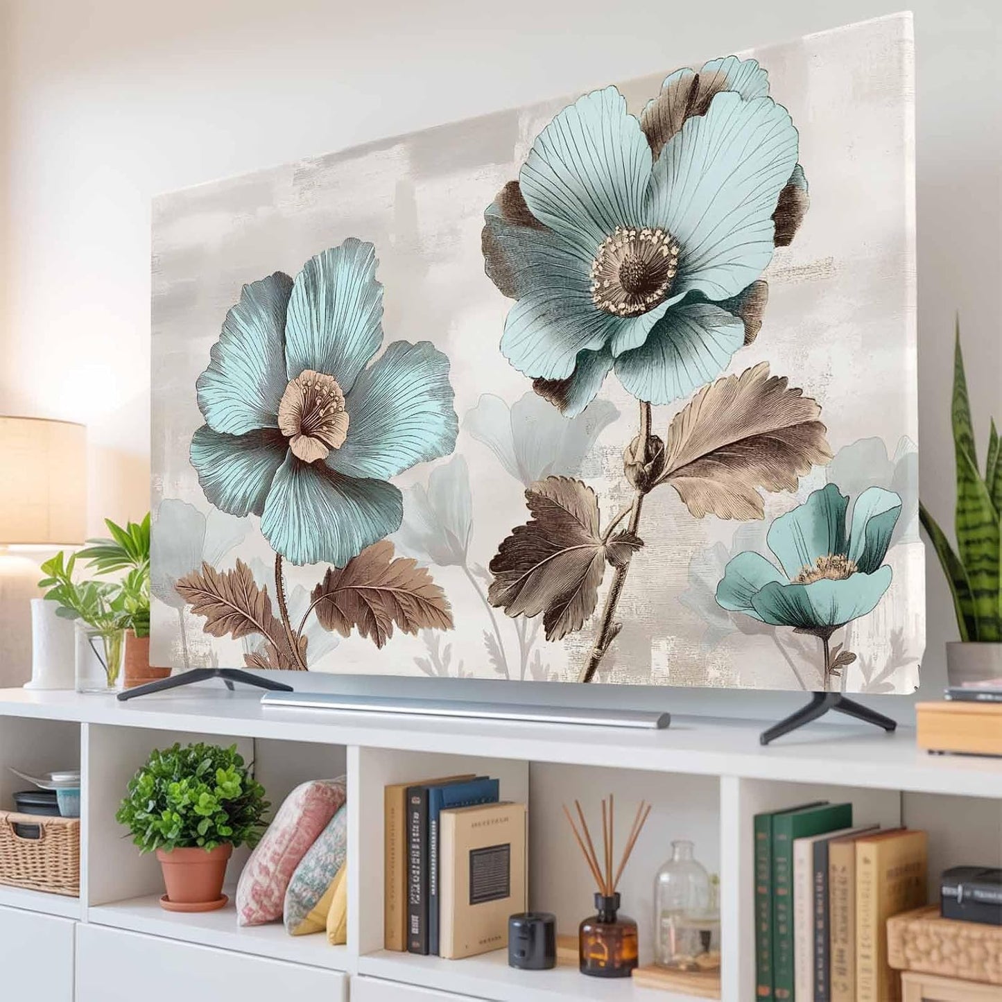 Yukro 65 Inch, 57"x32" Blue Broccoli Indoor TV Dust Cover, Farmhouse Rustic Floral Retro Brown Botanical Elastic TV