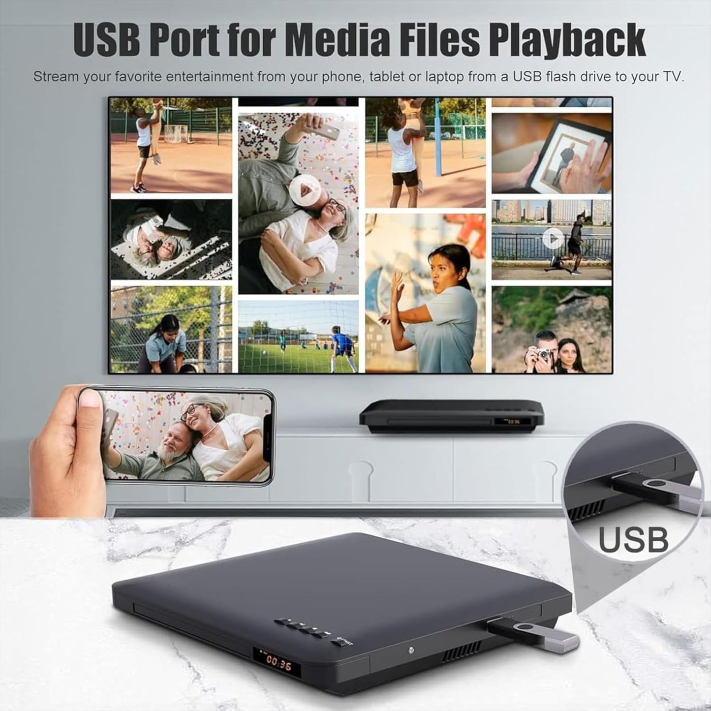 MAITE 0.6 Inch Ultra Slim DVD Player, Thin HDMI AV DVD Players for TV, Design with Region Free & Colourful HD Pixels