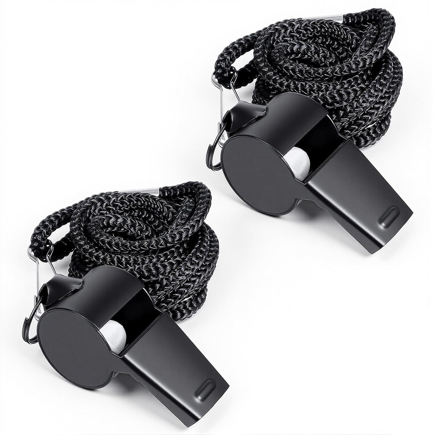 Qulkws 2 Pack Whistle for Coaches Stainless Steel Sports Whistle with Lanyard Loud Crisp Sound Referee Whistles for Football Basketball Soccer School Referees Coaches Lifeguard Emergency(Black)