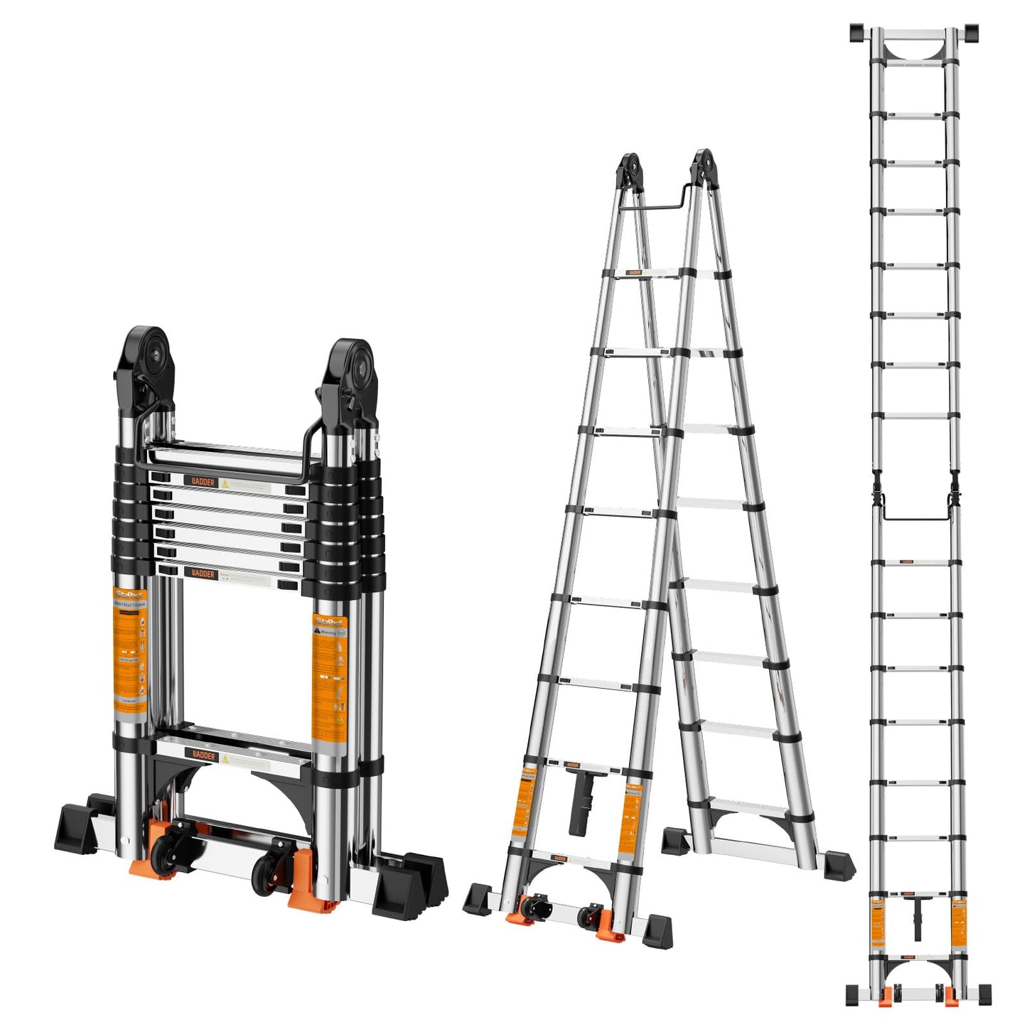 Telescoping Ladder A Frame,Telescopic Ladder for Home, Roof, RV，16.5 Ft Stainless Steel Extension Ladder with Dual Balance Bars,Wheels and 2 Triangle Stabilizers，330 lb Capacity (16.5FT-A Frame PRO)
