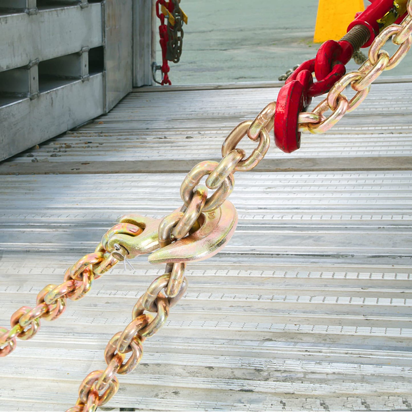 VEVOR 7100 LBS Transport Binder Chain, 3/8"x20' G80 Tow Chain with Grab Hooks, Galvanized Manganese Steel, DOT Certified, 2 Pack for Dock Factory Construction Site