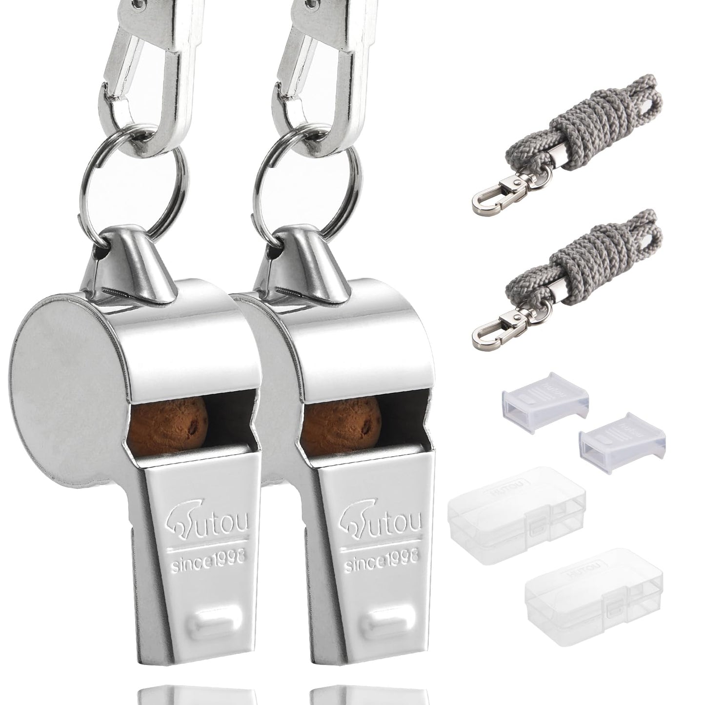 HUTOU Whistle 2 Packs Stainless Steel Coach Sports Whistle with Lanyard, Loud Crisp Sound Whistle Ideal for Coaches, Referees, and Official