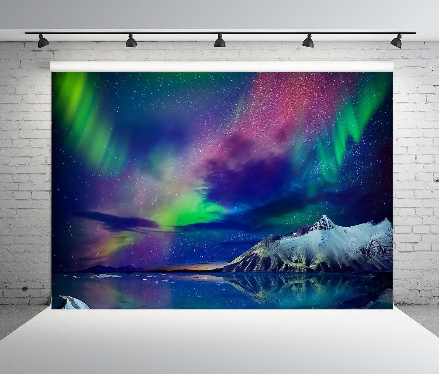 BELECO 5x3ft Fabric Gorgeous Northern Lights Backdrop Norway Aurora Borealis Alaska Snow-Capped Mountains and Sea View
