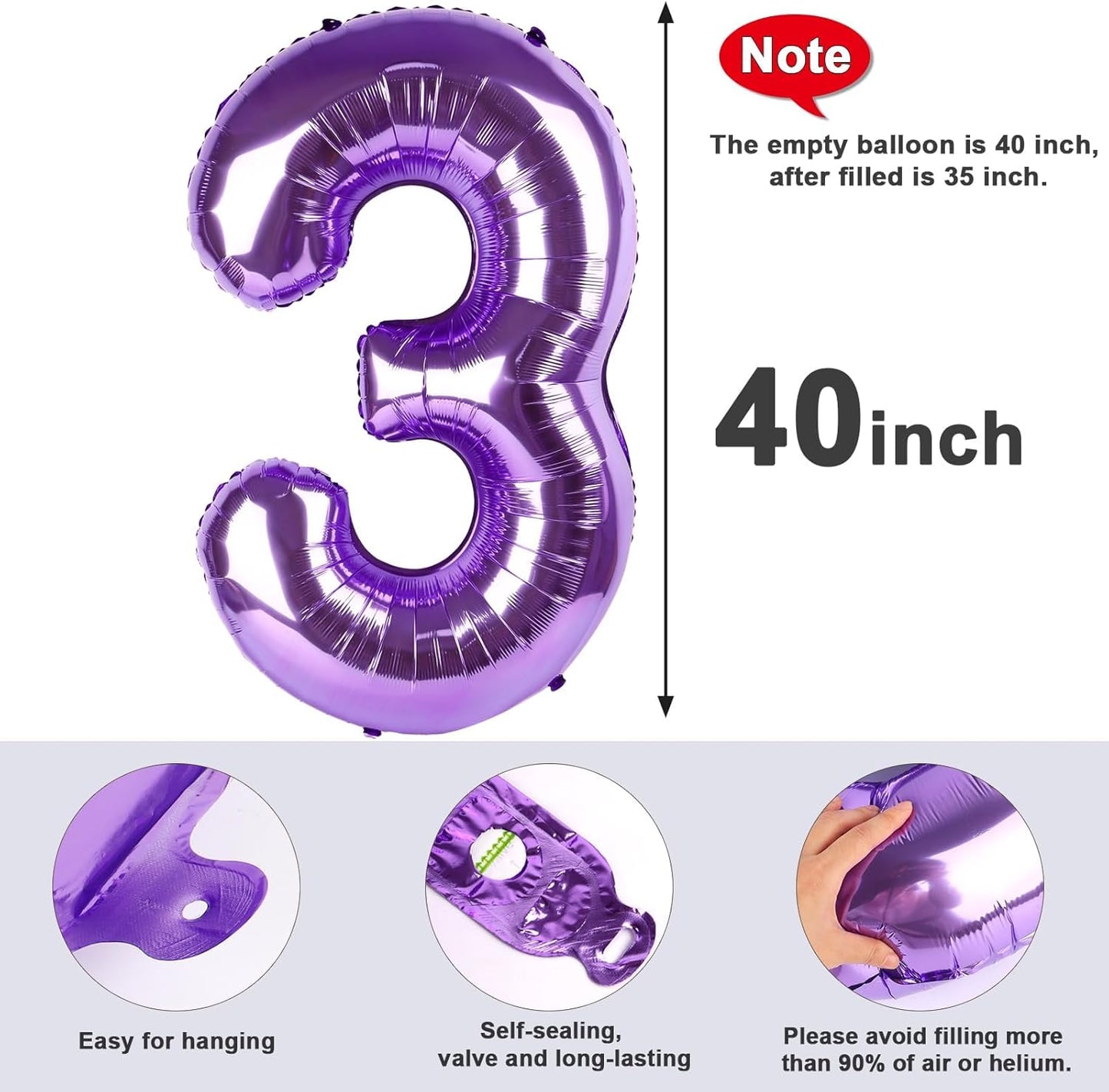 Numbers Balloons | 40 Inch Big Foil Balloons for 10th Birthday - Purple Decor for Men & Women