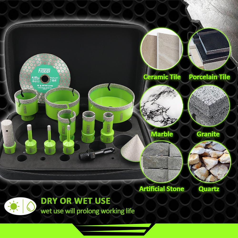 FACHLICH 4" 5" Diamond Core Drill Bits Set and 4.5" Diamond Cutting Grinding Blade for Porcelain Ceramic Tile Marble Granite etc