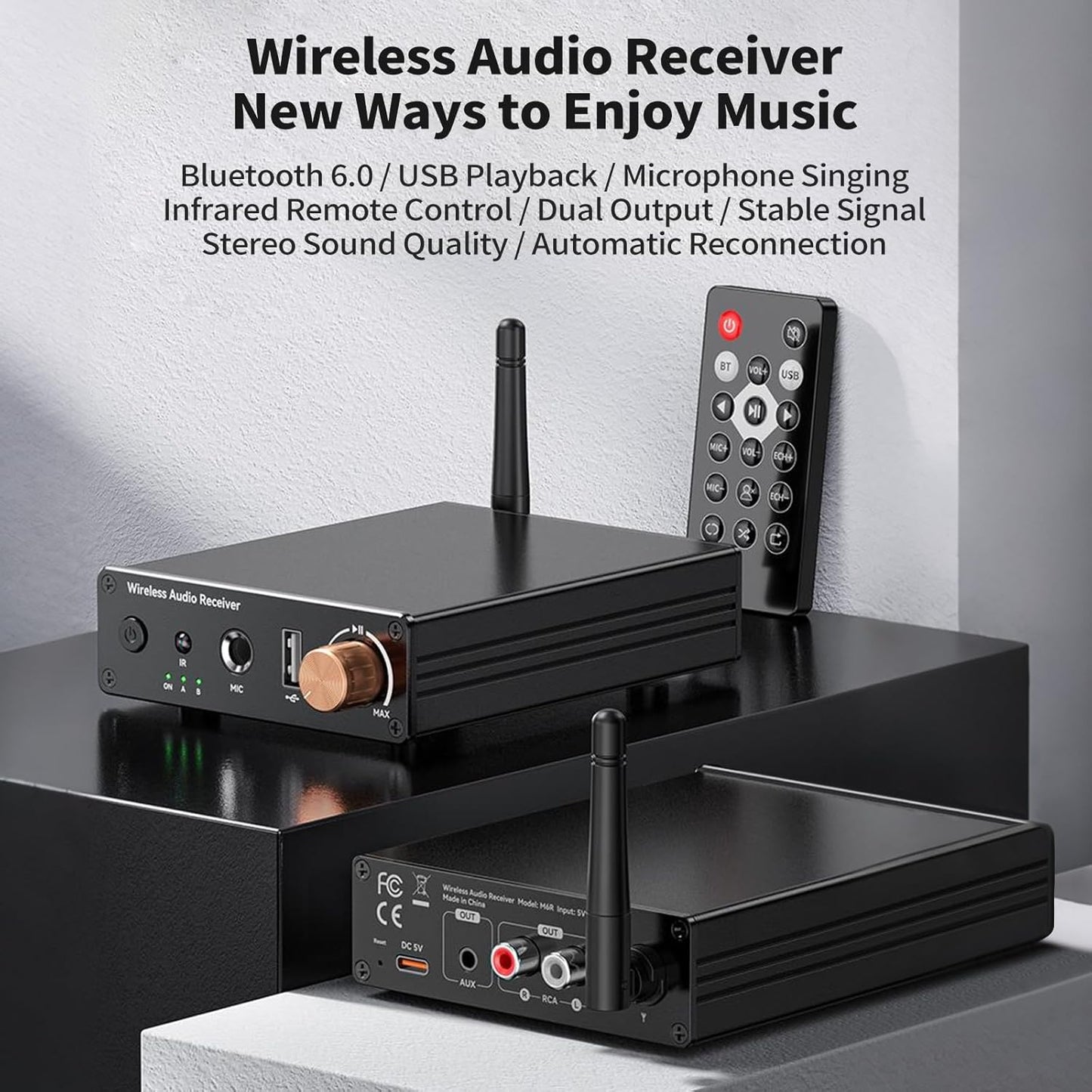 Ransanx M6R 6.0 Bluetooth Receiver Audio Receivers Support Microphone Singing U Disk Playback Infrared Remote Control