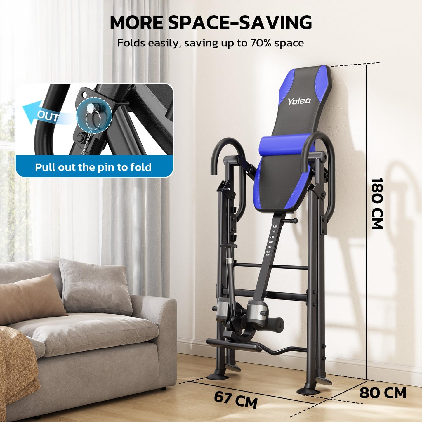 YOLEO Gravity Inversion Table for Back Pain Relief 2026 New Inversion Table w/Lumbar Support Easy to Assemble Back Stretcher Machine 300 lbs (Grayish Blue)