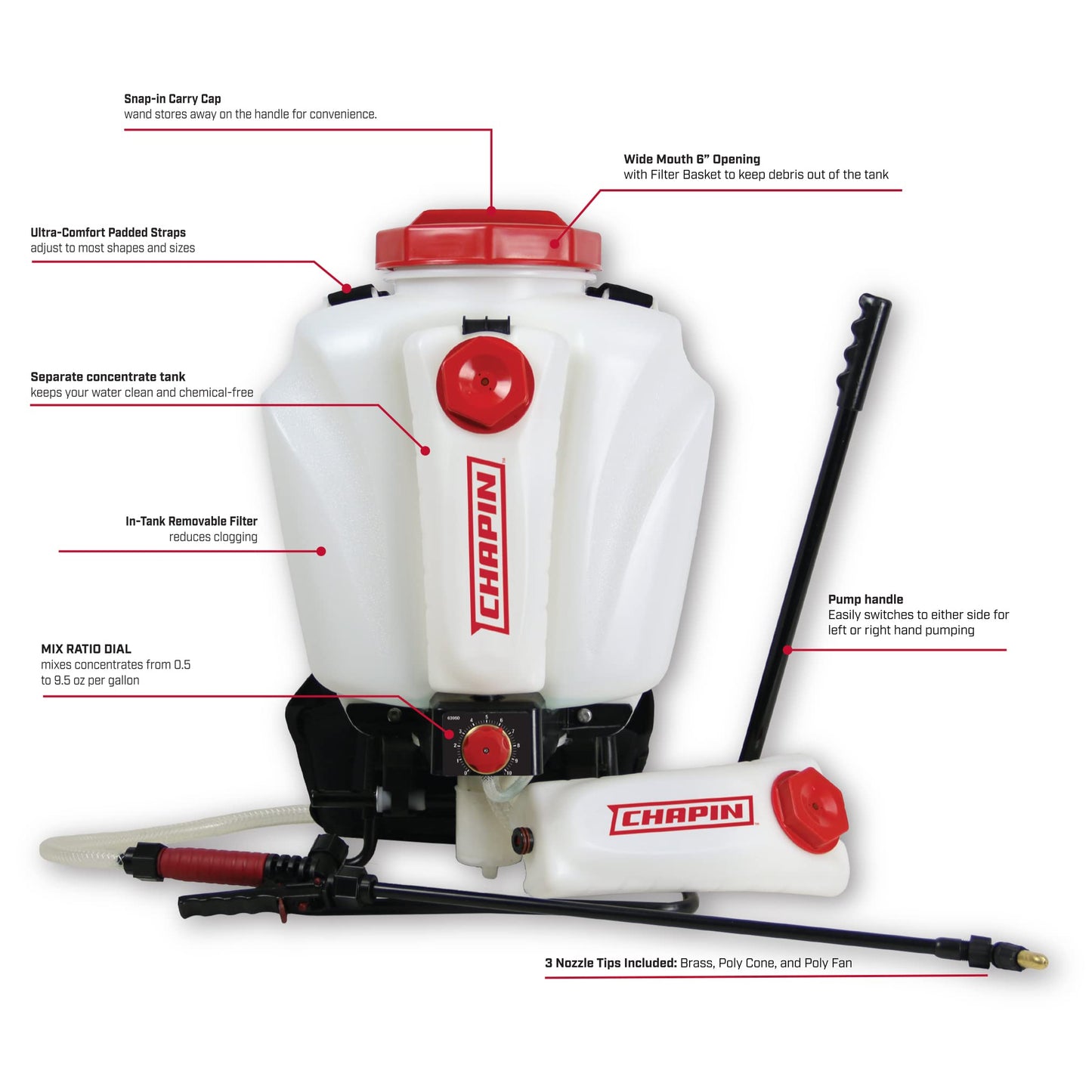 Chapin International 63950, 4-Gallon Mixes on Exit, Professional Backpack Sprayer, Separate Water and Chemical Tanks, 4-Gallon, Translucent White