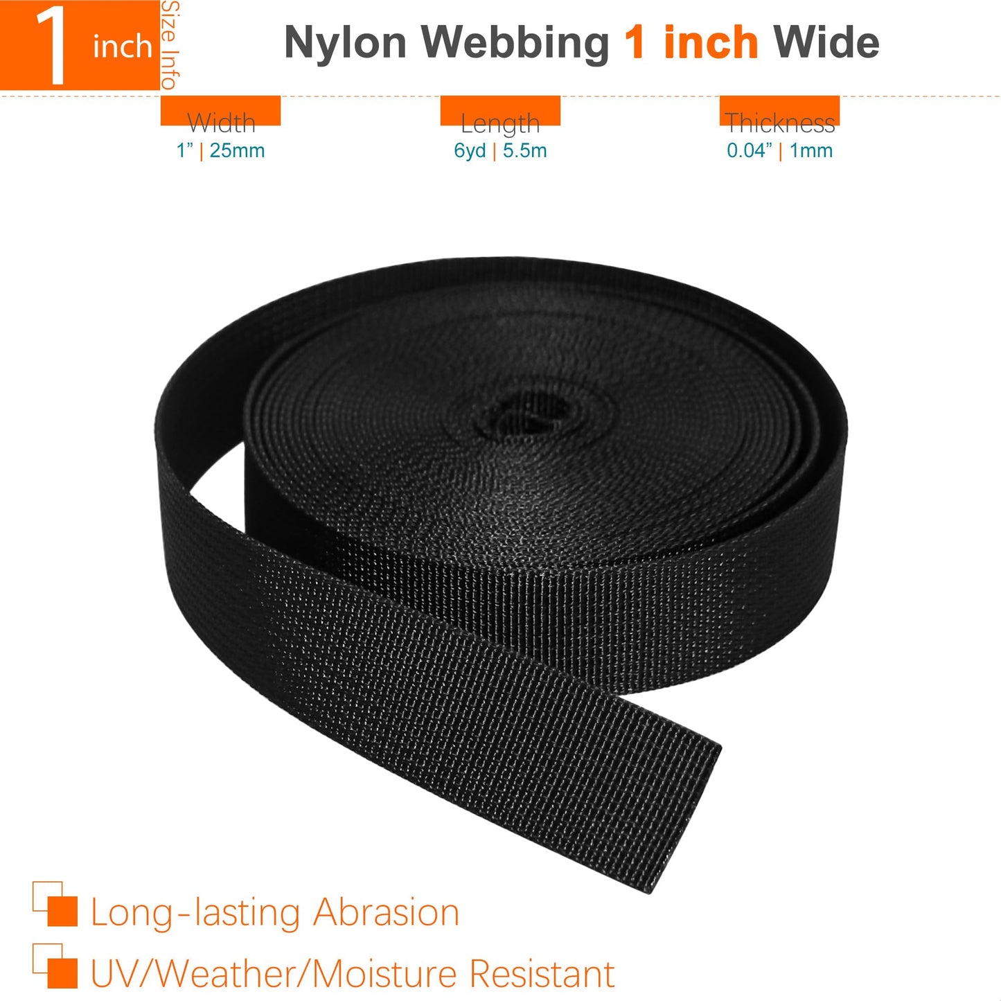 1" Straps and Buckles Set: 6 yard Nylon Webbing 1 inch (25 mm) Wide, 6 pack Side Release Buckle, 12 pcs Tri-Glide Sliders, Plastic Clip Quick Fastener Replacement Heavy Duty Dual Adjustable No Sew