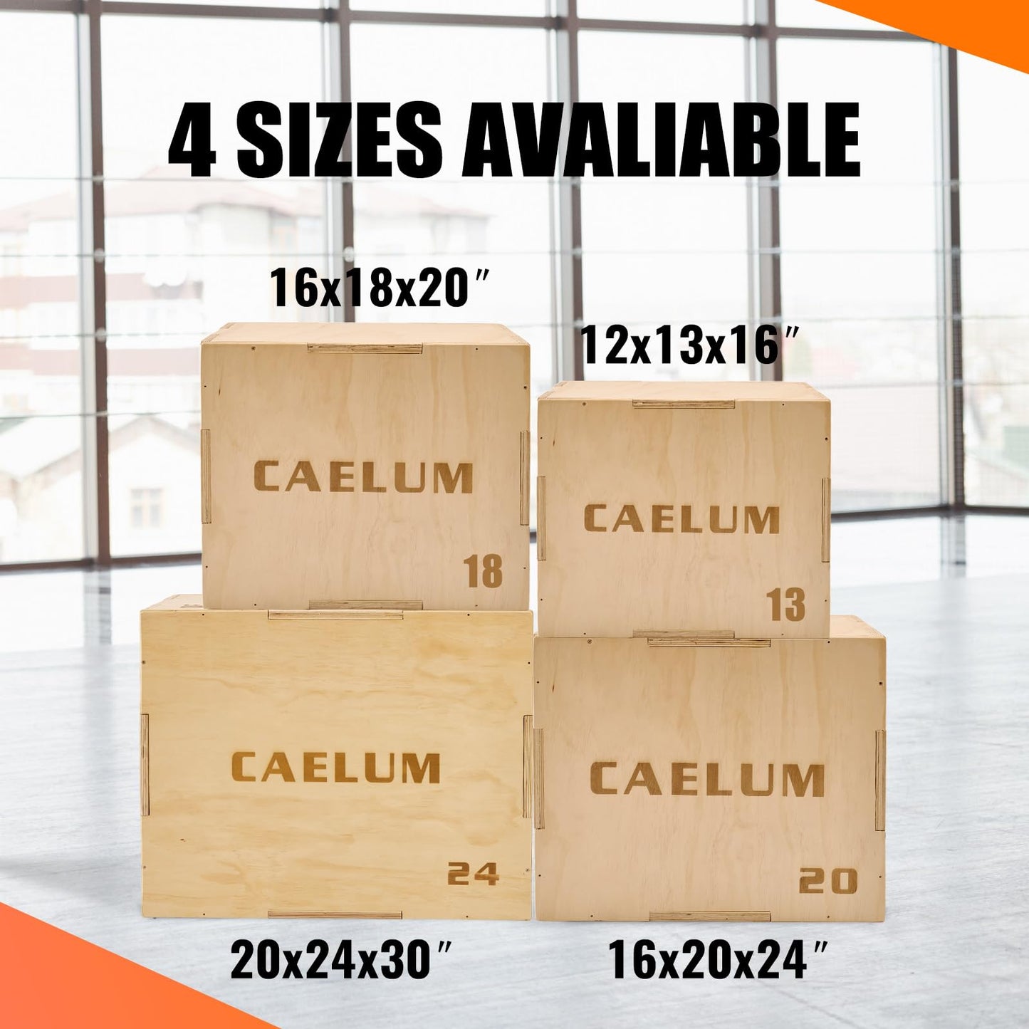 CAELUM 3-in-1 Wooden Plyo Box – Non-Slip Jump Box for Home & Gym, Heavy-Duty 400lbs Plyometric Box for Step-Ups, Squats, Strength & Agility Training 16" x 13" x 12"