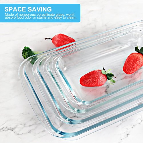 KOMUEE Glass Baking Dish Set - 8 Pieces Rectangular Bakeware with Lids for Lasagna & Leftovers | Gray
