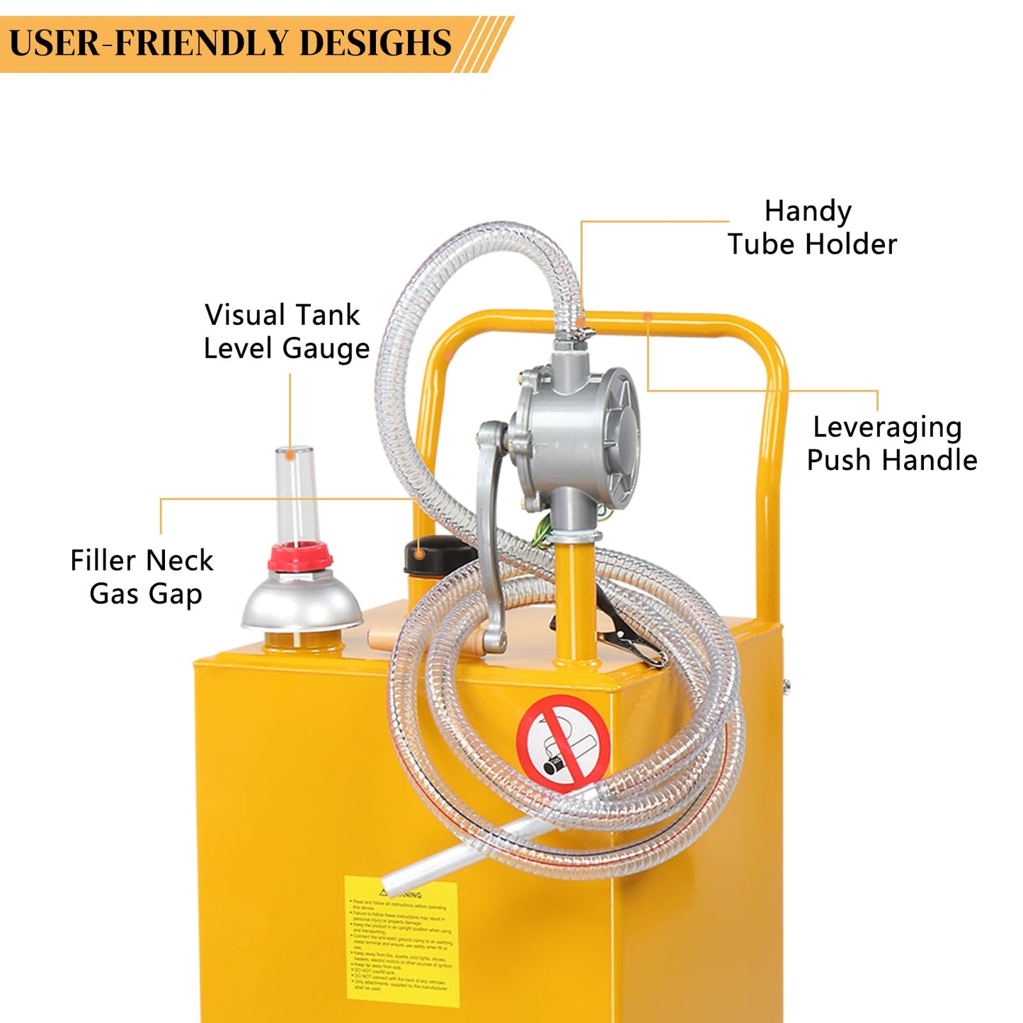 AutoForever 30-Gallon Oil Transfer Fluid Diesel Fuel Storage Tanks Gas Caddy Storage Diesel Kerosene Storage Containers with Rolling Flat-Free Solid Rubber Wheels for Boat, ATV, Car, Motorcycle Yellow