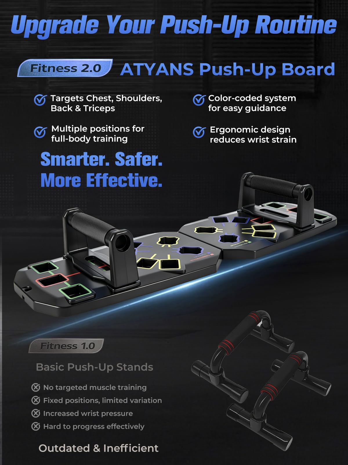 Push Up Board With Square Slots, Puzzle-Style Snap Design Workout Equipment With Handles for Home Gym Fitness Training for Men and Women-Black