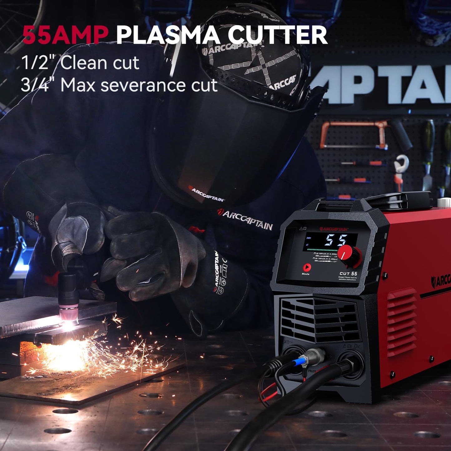 ARCCAPTAIN 55A Plasma Cutter and ARCCAPTAIN Intelligent Auto-Shade Welding Helmet