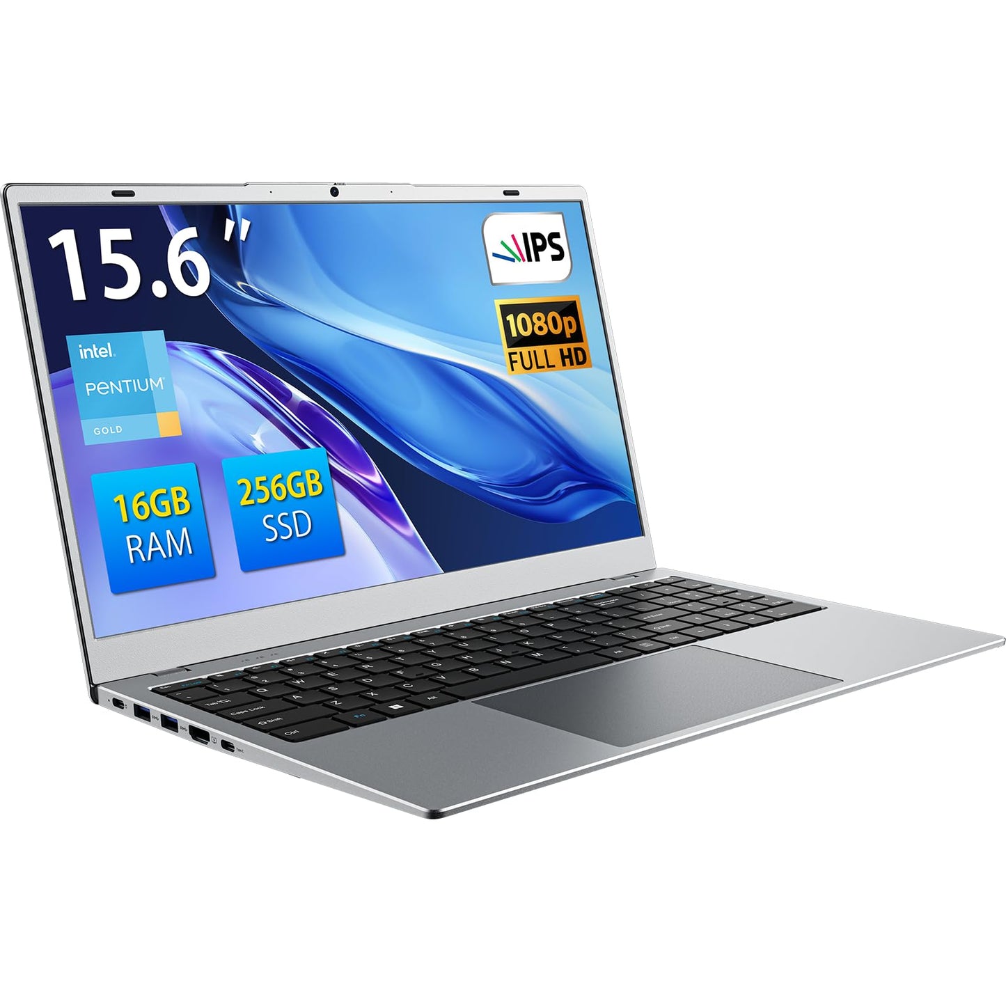 ECOHERO Laptop Computer, 15.6" FHD IPS | Pentium 6500Y | 16GB RAM | 256GB SSD | WiFi 5, BT5.0 | Privacy Shutter – for Office, Media, Home Use, Silver
