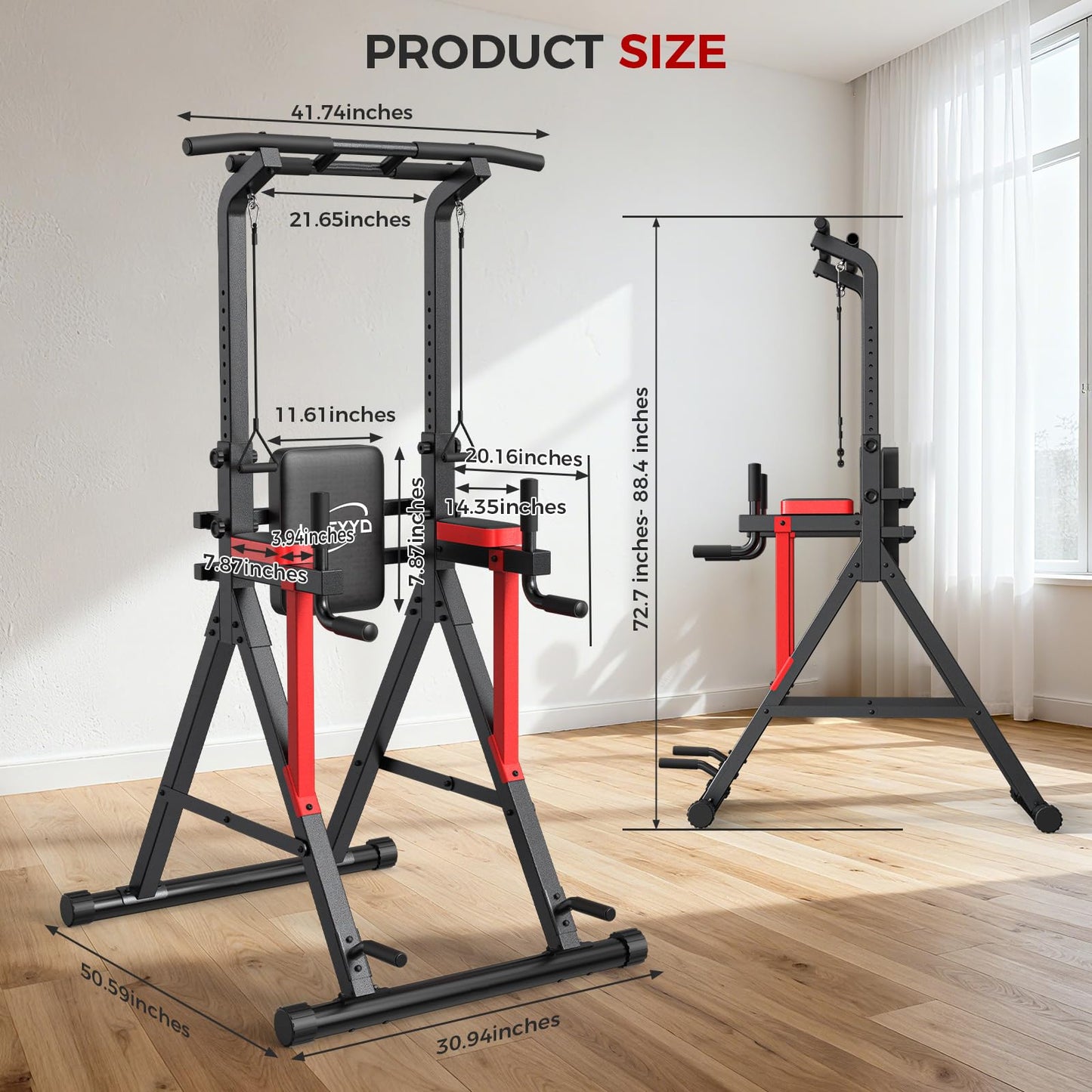 Power Tower Pull Up Bar Free Standing,13-Level Adjustable Height Dip Station with X Frame Stability, Multi-Grip Handles,Backrest，Home Gym Strength Training Equipment 400LBS Capacity