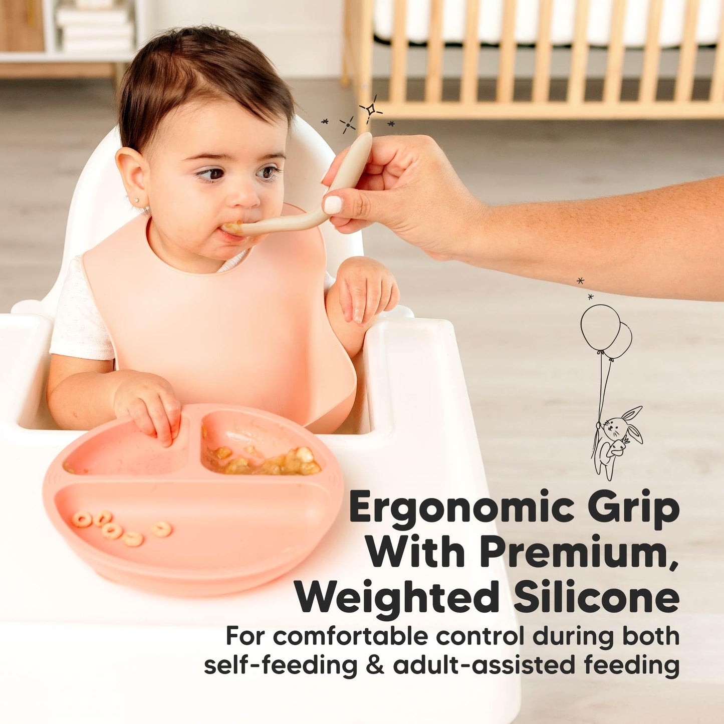 KeaBabies Silicone Baby Spoons, Self Feeding 6-12 months - 6-Pack Baby Weaning Eating Utensils, Toddler First Food Training Spoon, Infant, Kids Feeding Supplies Essential Set, Dishwasher-safe (Slate)