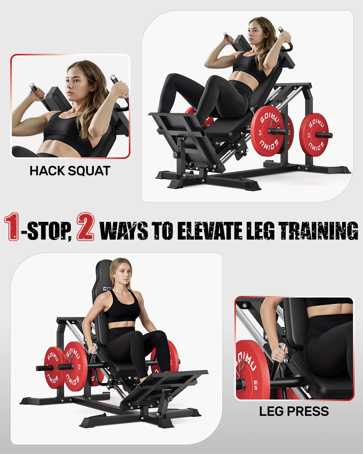 GOIMU L5 Leg Press Hack Squat Machine, 30-Degree Leg Press Machine for Home Gym, Compact Hack Squat Machine with Removable Shoulder Pad, Lower Body Workout Equipment