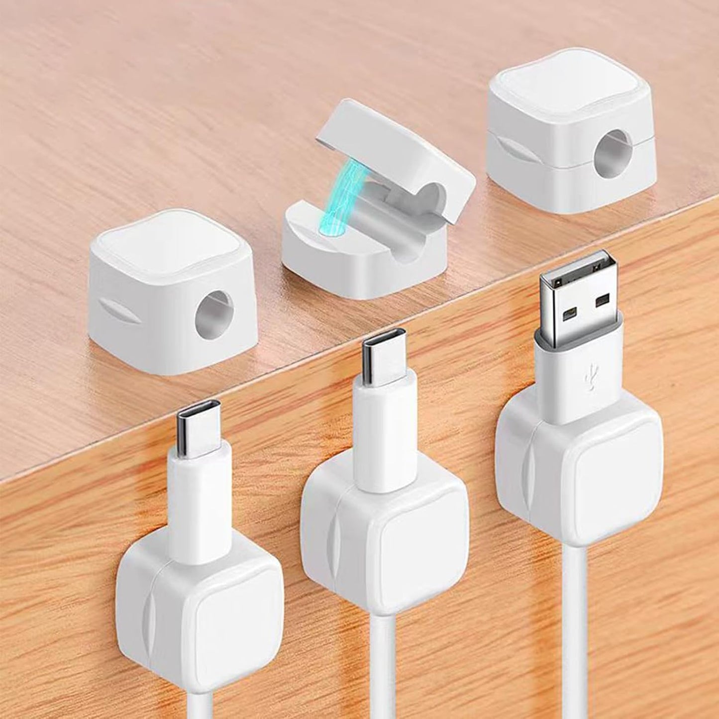 TAIKULE 6 Pack Magnetic Cable Clips White Cable Management USB Cable Power Wire Cord Clips for Home Office Desk Phone