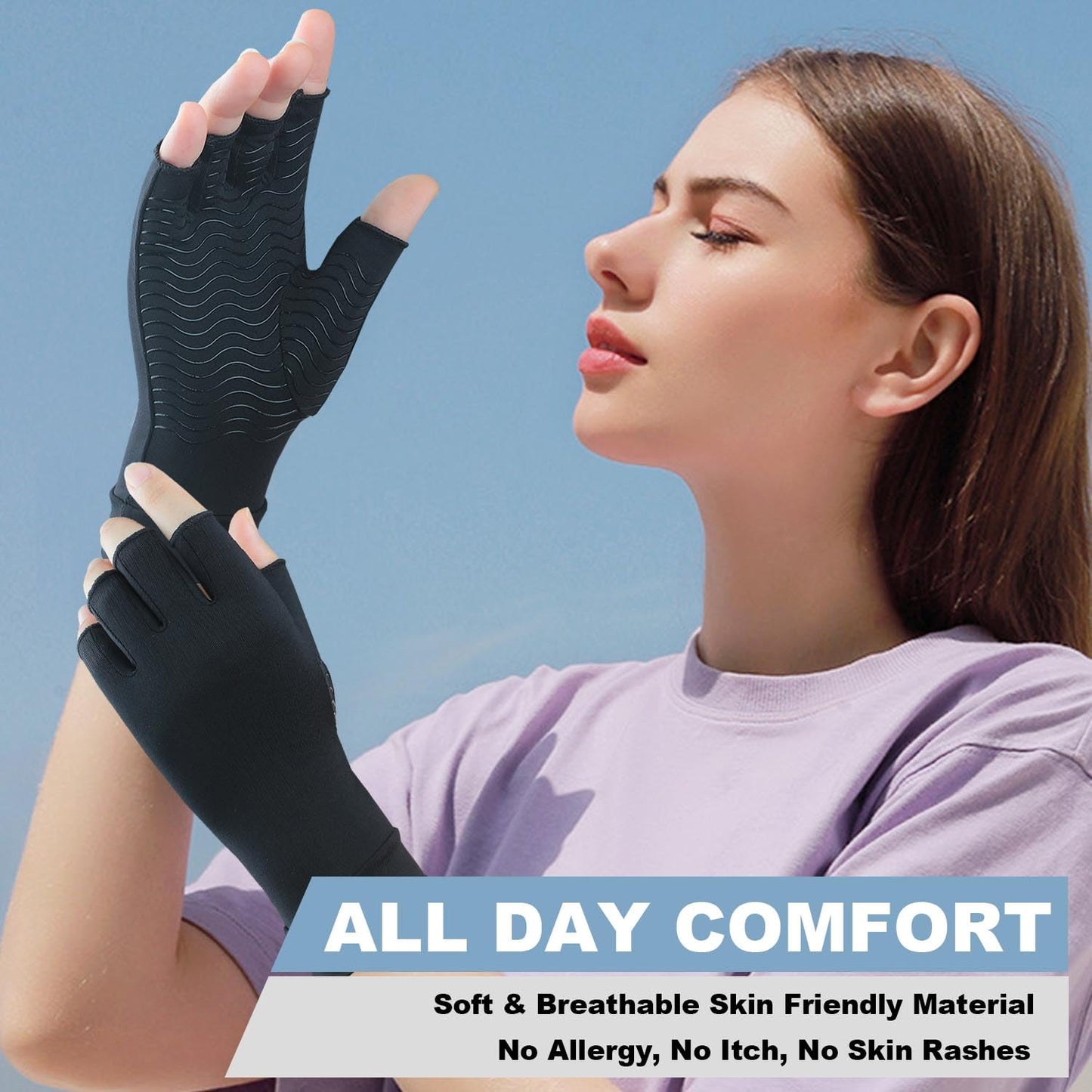 TIZHJOZI 2 Pairs Copper Arthritis Compression Gloves for Rheumatoid, Osteoarthritis, Carpal Tunnel Pain Relief, Compression Hand Gloves for Women & Men,Anti-Slip Fingerless Gloves for Work,Typing (M)