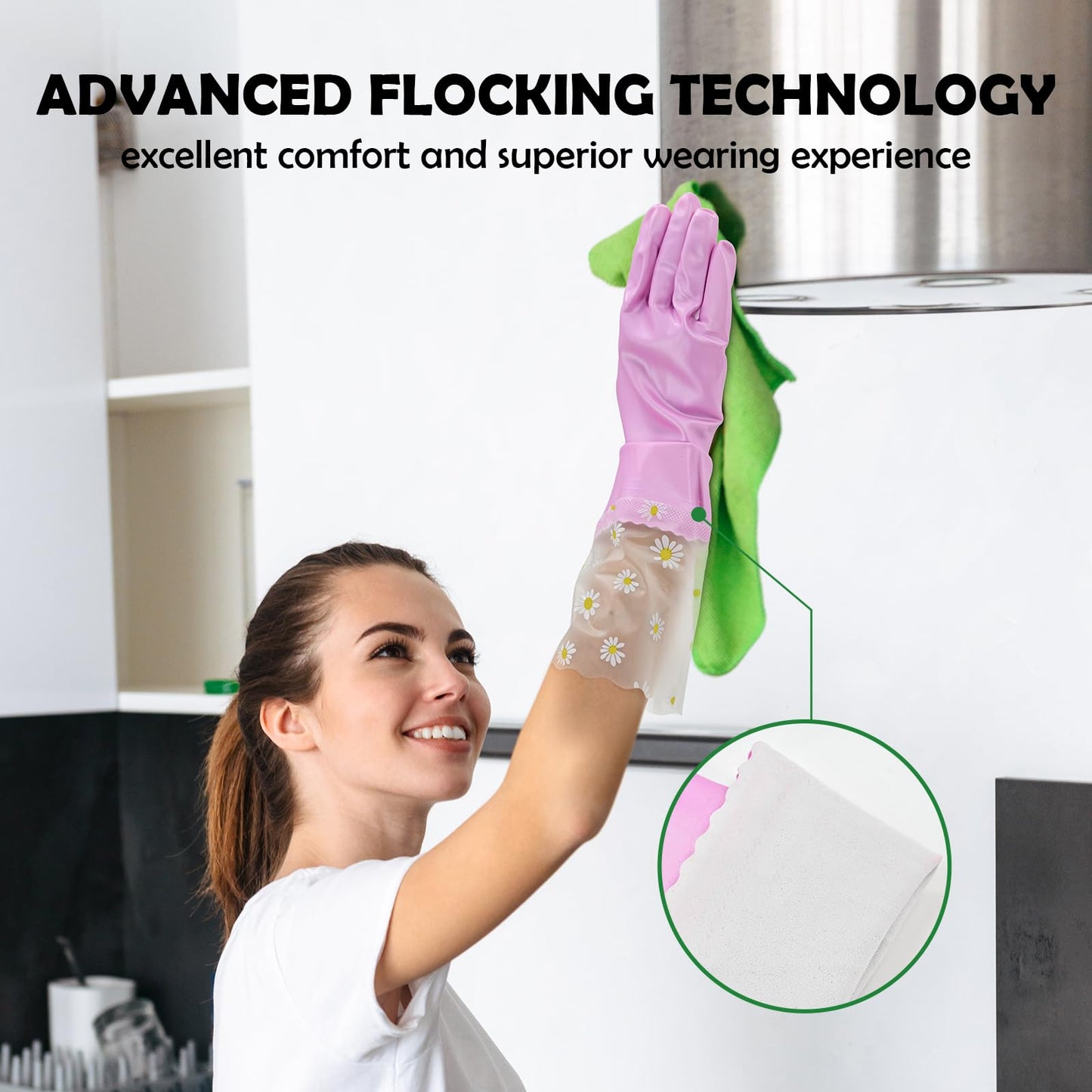 KAQ Reusable Rubber Cleaning Gloves for Dishwashing: 3 Pairs Latex Free Household Kitchen Gloves for Washing Dishes
