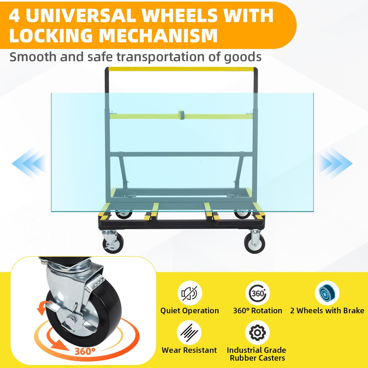 Heavy Duty Folding Drywall Cart, 2200 LBS Capacity Panel Dolly with Extendable Deck & 4 Swivel Casters for Handling Sheetrock, Plywood, Lumber, and Wall Panels